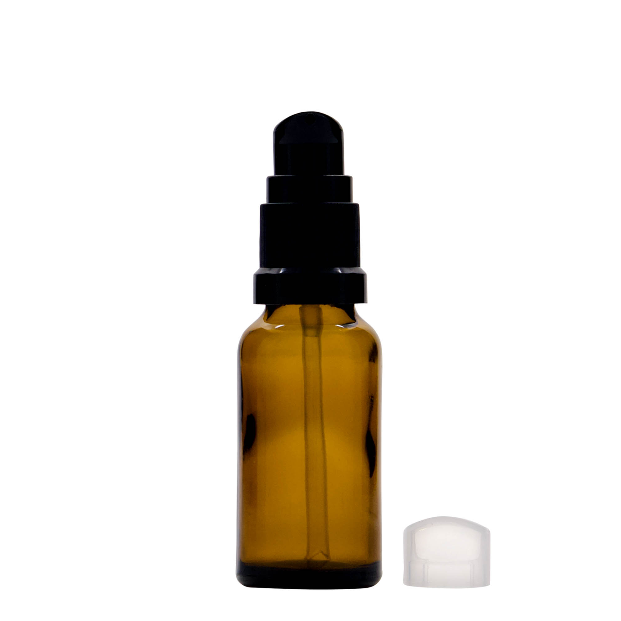 20 ml lääkepullo, jossa voidepumppu, lasia, ruskea, suuaukko: DIN 18 20 ml lääkepullo, jossa voidepumppu, lasia, ruskea, suuaukko: DIN 18
