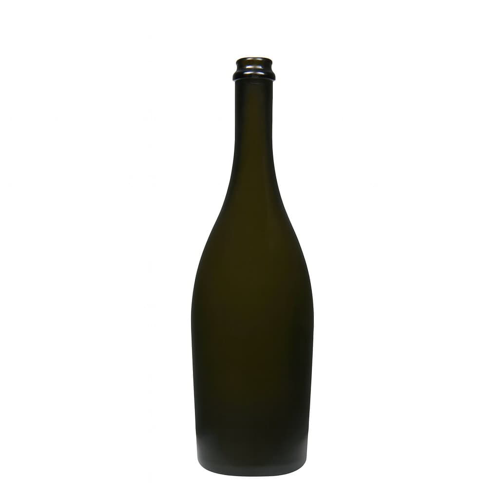750 ml kuohuviinipullo ”Carmen”, lasia, antiikkivihreä, suukappale: kruunukorkki