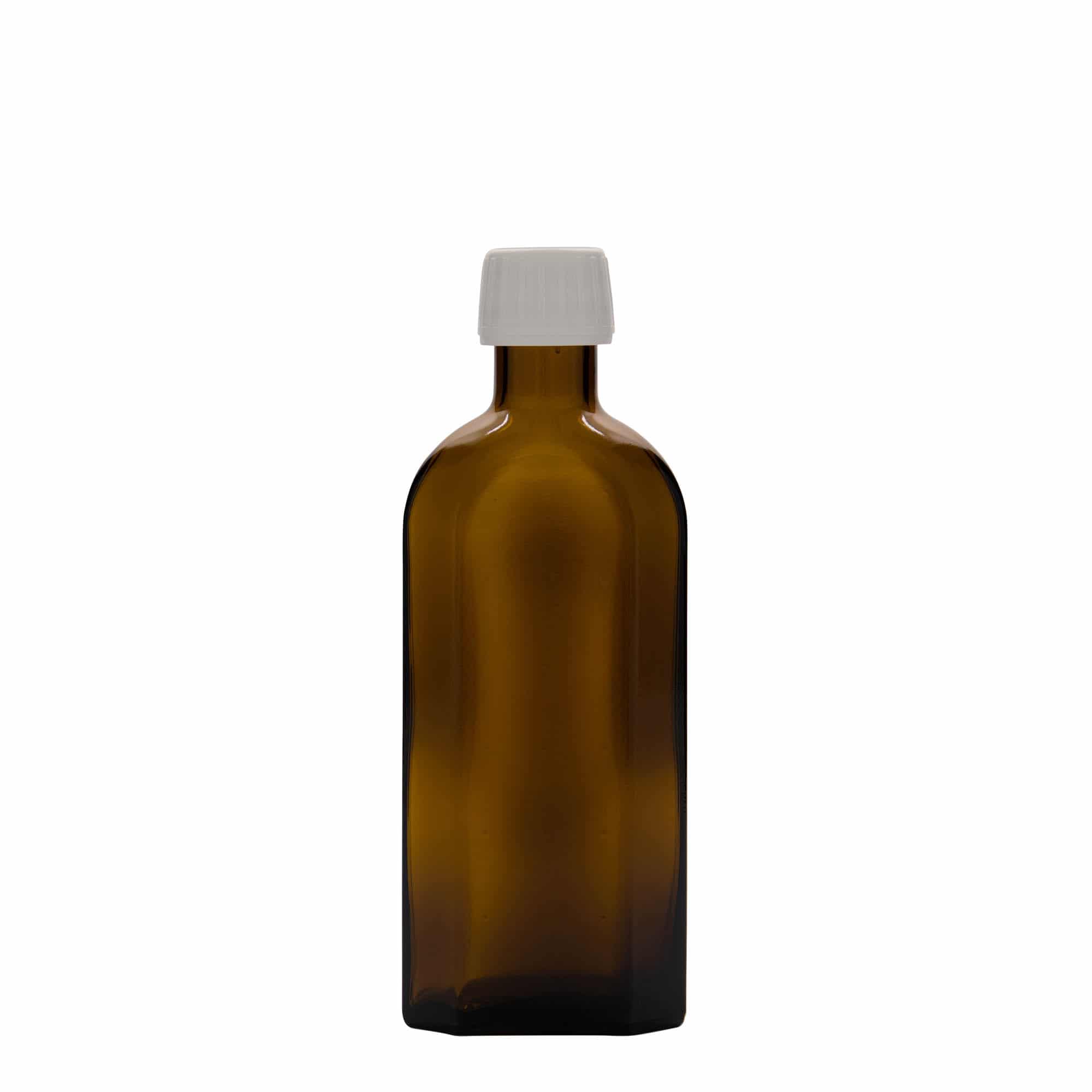 250 ml lääkepullo Meplat, soikea, lasi, ruskea, suu: PP 28
