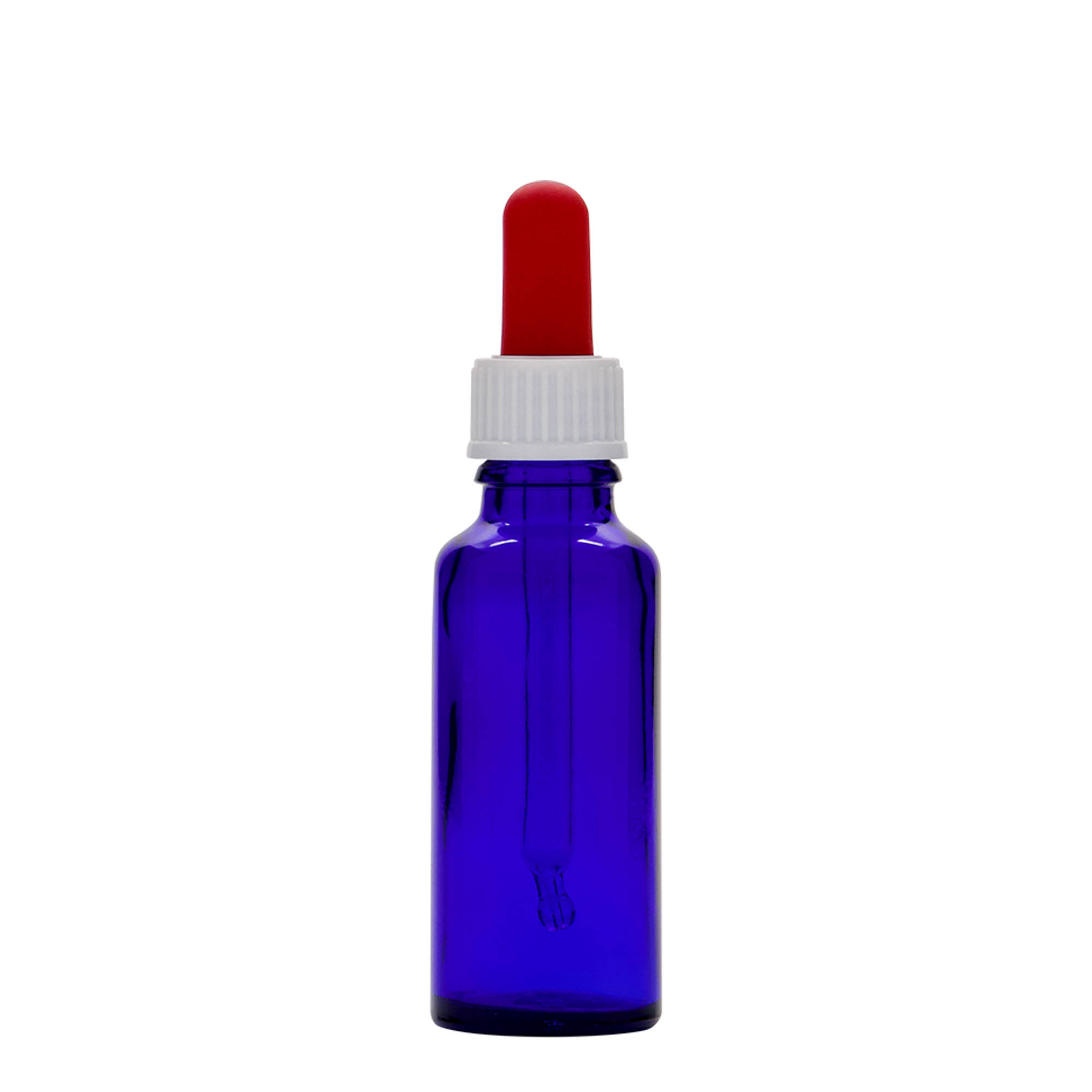 30 ml lääketieteellinen pipettipullo, lasia, kuninkaansininen-punainen, suuaukko: DIN 18
