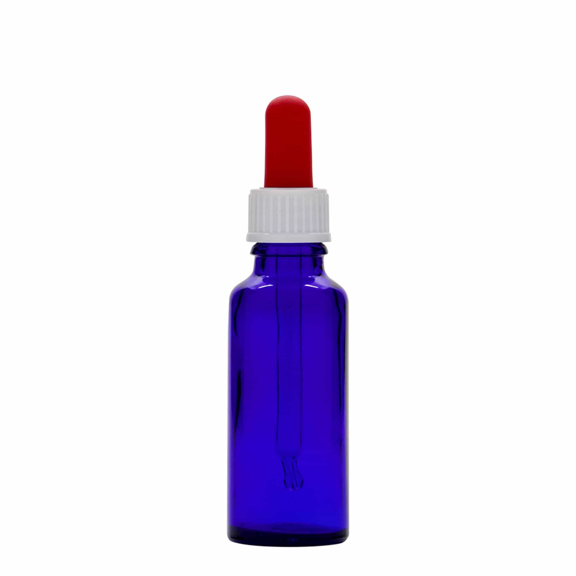 30 ml lääketieteellinen pipettipullo, lasia, kuninkaansininen-punainen, suuaukko: DIN 18