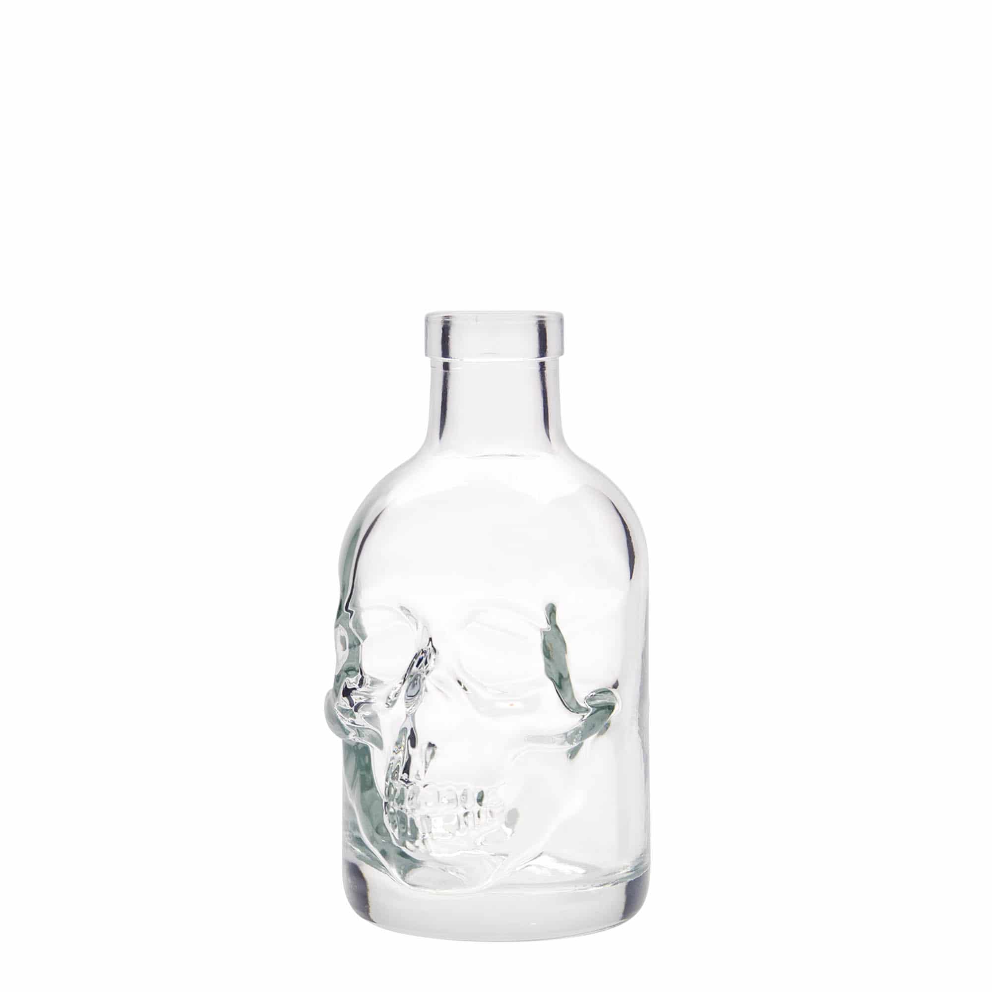200 ml lasipullo 'Pääkallo', suu: korkki