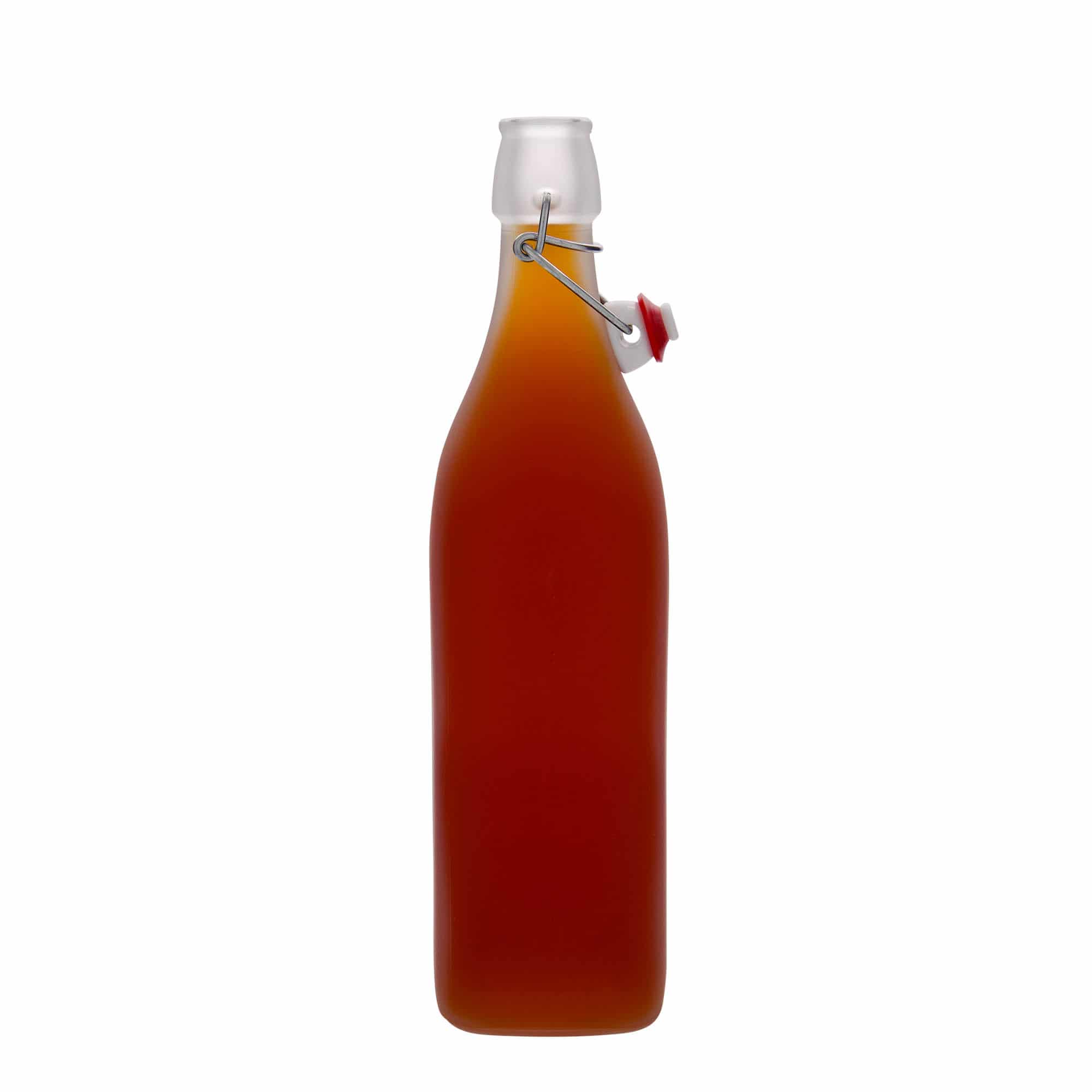 1000 ml lasipullo 'Swing, neliö, valk., suu: patenttikorkki