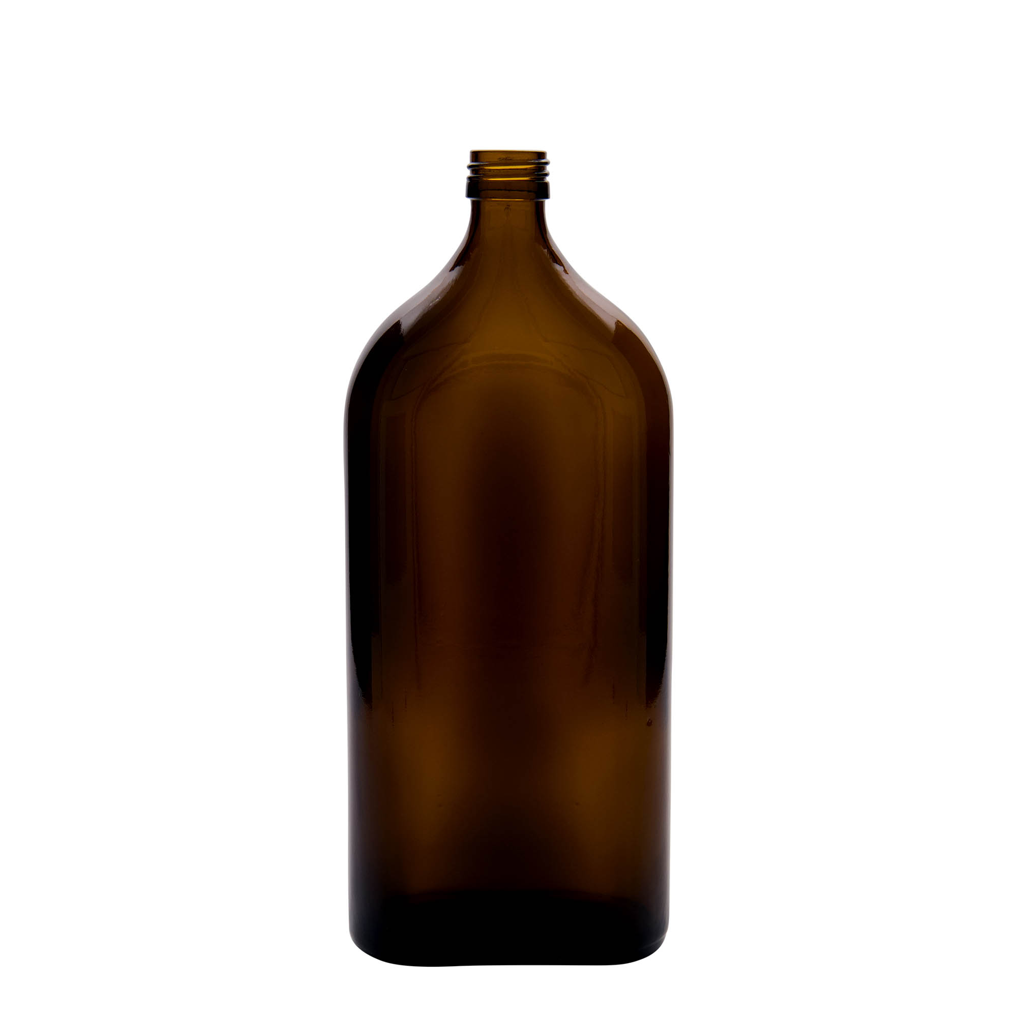 1.000 ml lääkepullo Meplat, ovaali, lasi, ruskea, suuaukko: PP 28 1.000 ml lääkepullo Meplat, ovaali, lasi, ruskea, suuaukko: PP 28