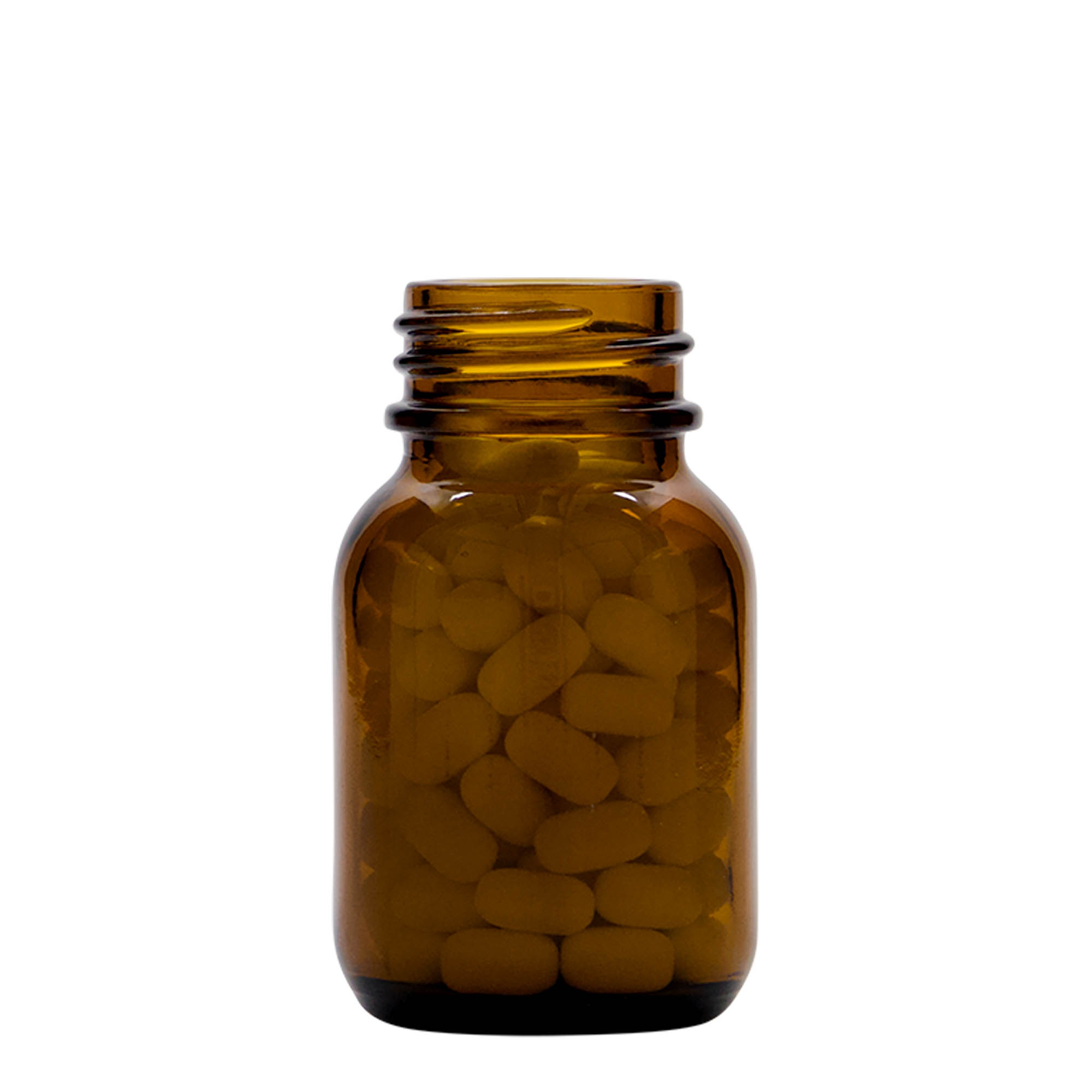 50 ml leveäkaulainen lasi, ruskea, suuaukko: DIN 32