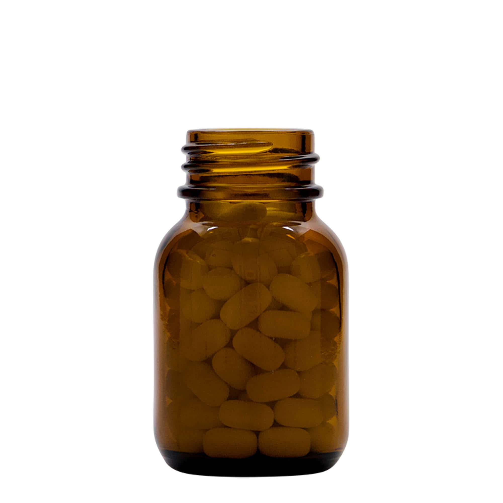 50 ml leveäkaulainen lasi, ruskea, suuaukko: DIN 32