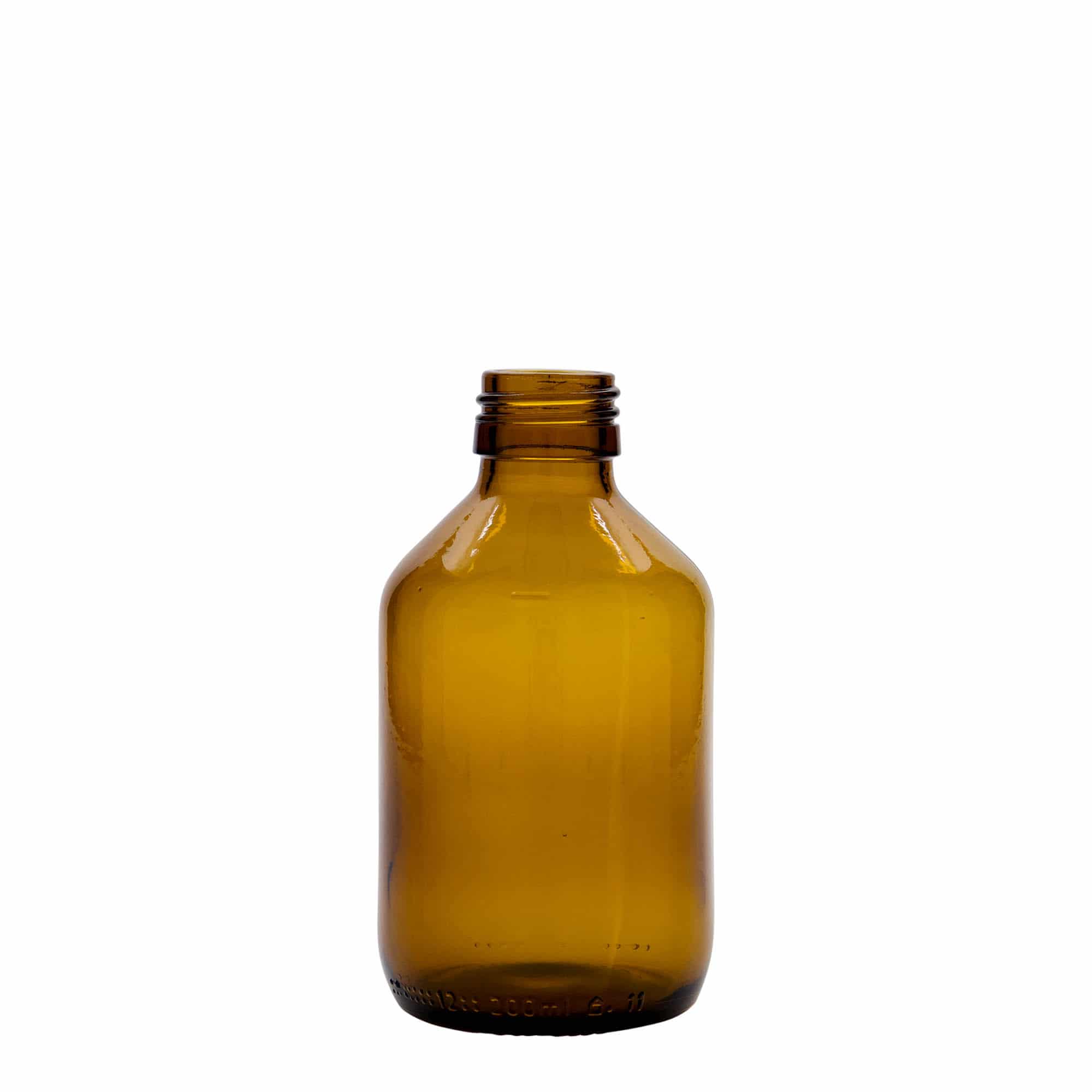 200 ml lääkepullo, ruskea, lasi, suu: PP 28 200 ml lääkepullo, ruskea, lasi, suu: PP 28