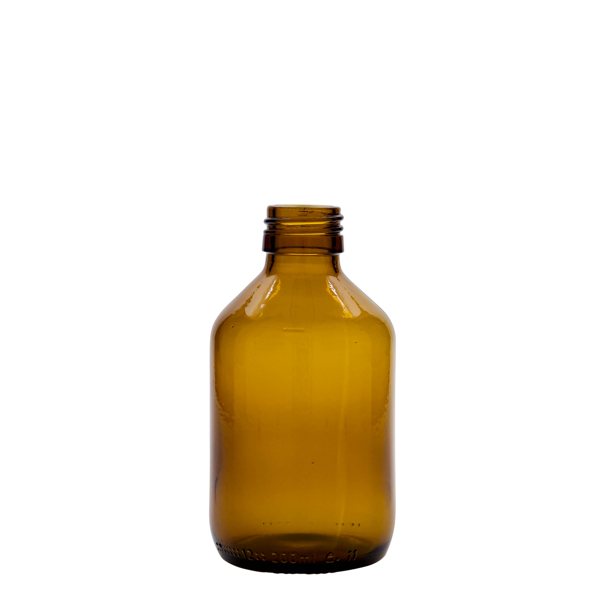 200 ml lääke pullo, ruskea, lasi, suuaukko: PP 28