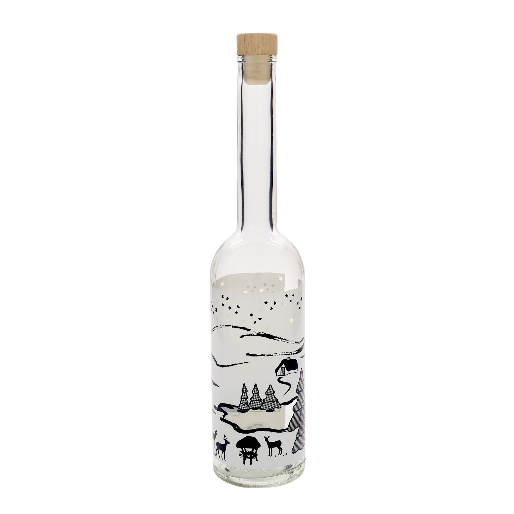 500 ml lasipullo 'Opera', kuvio: Wintertraum-Bianco, suuaukko: korkki