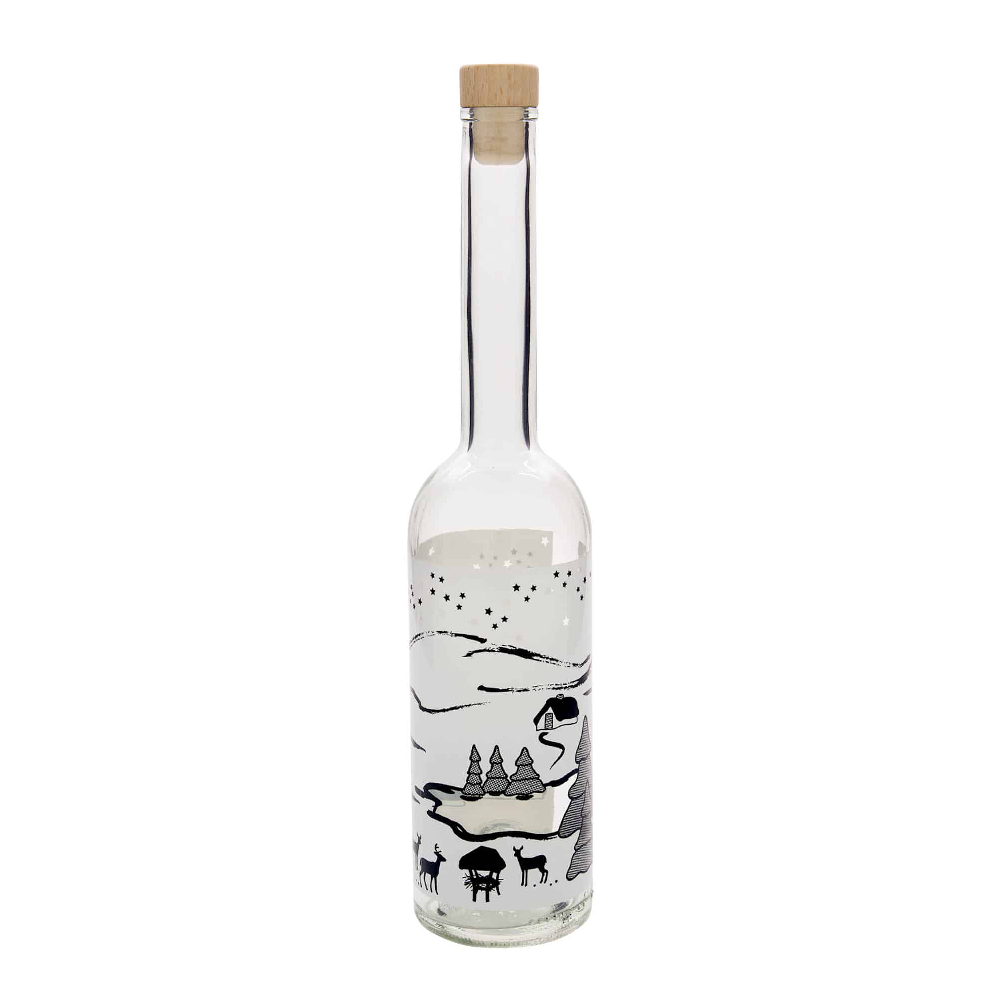 500 ml lasipullo ”Opera”, kuvio: Wintertraum-Bianco, suuaukko: korkki