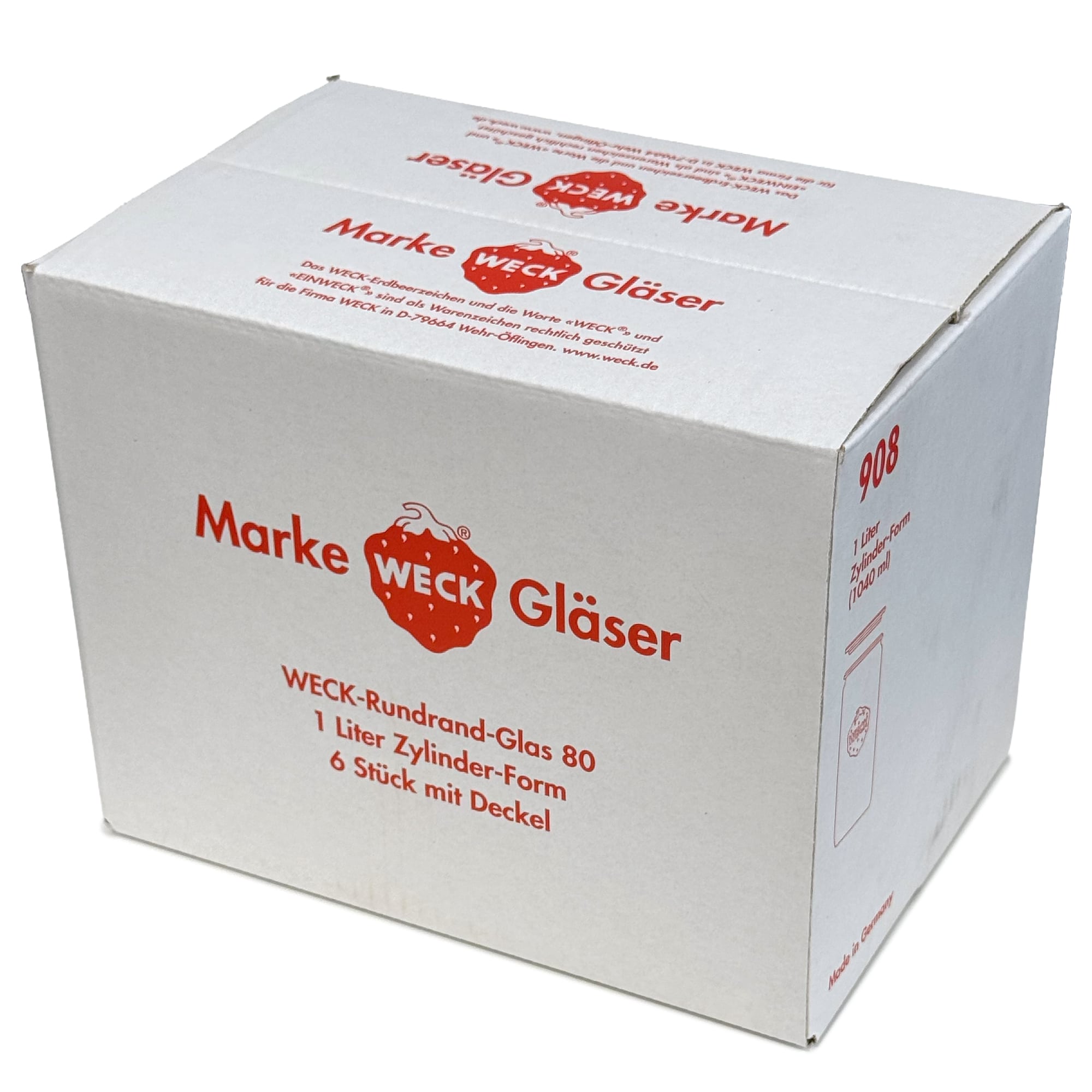 6x 1040 ml WECK-sylinterilasi lasikannella RR 80