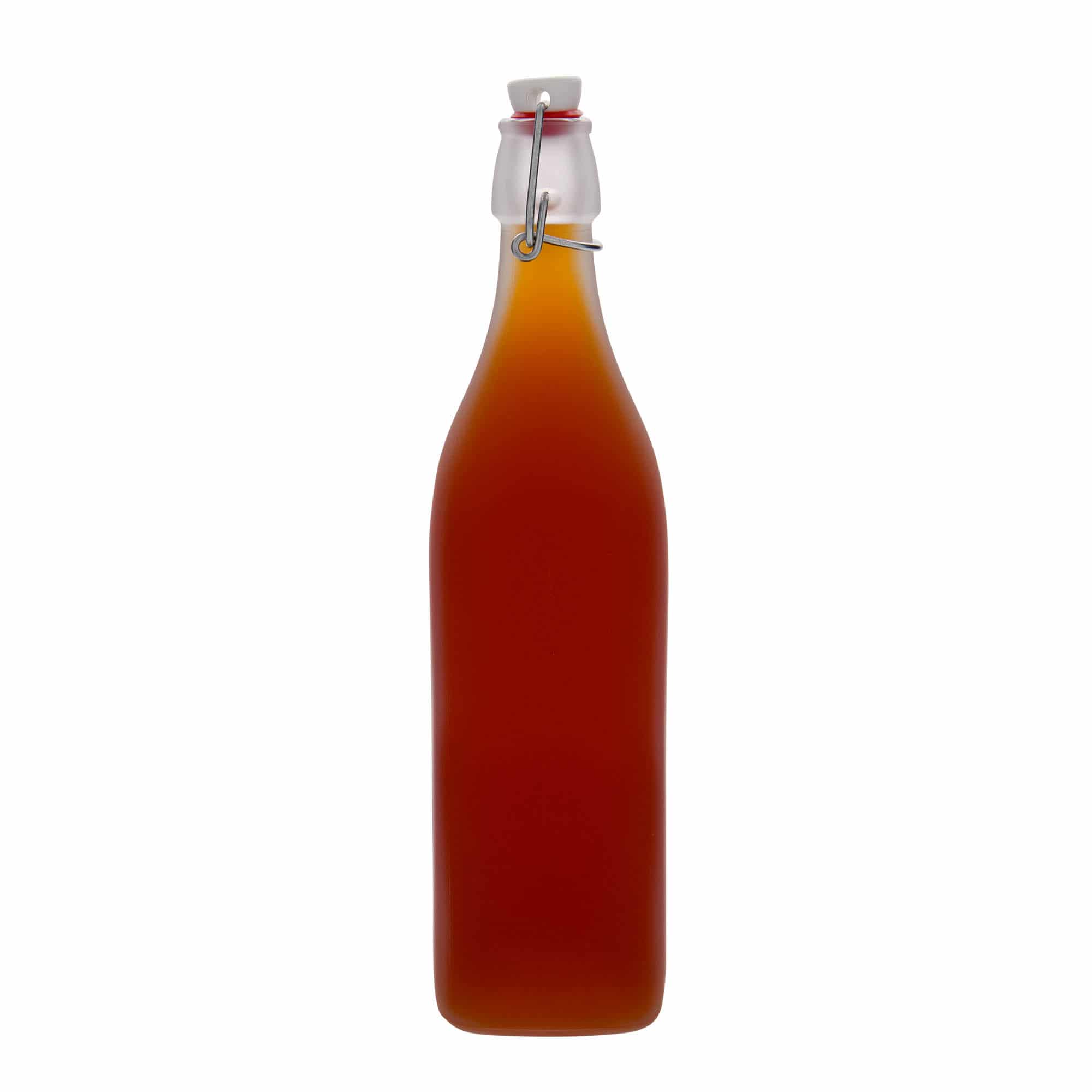 1000 ml lasipullo 'Swing, neliö, valk., suu: patenttikorkki