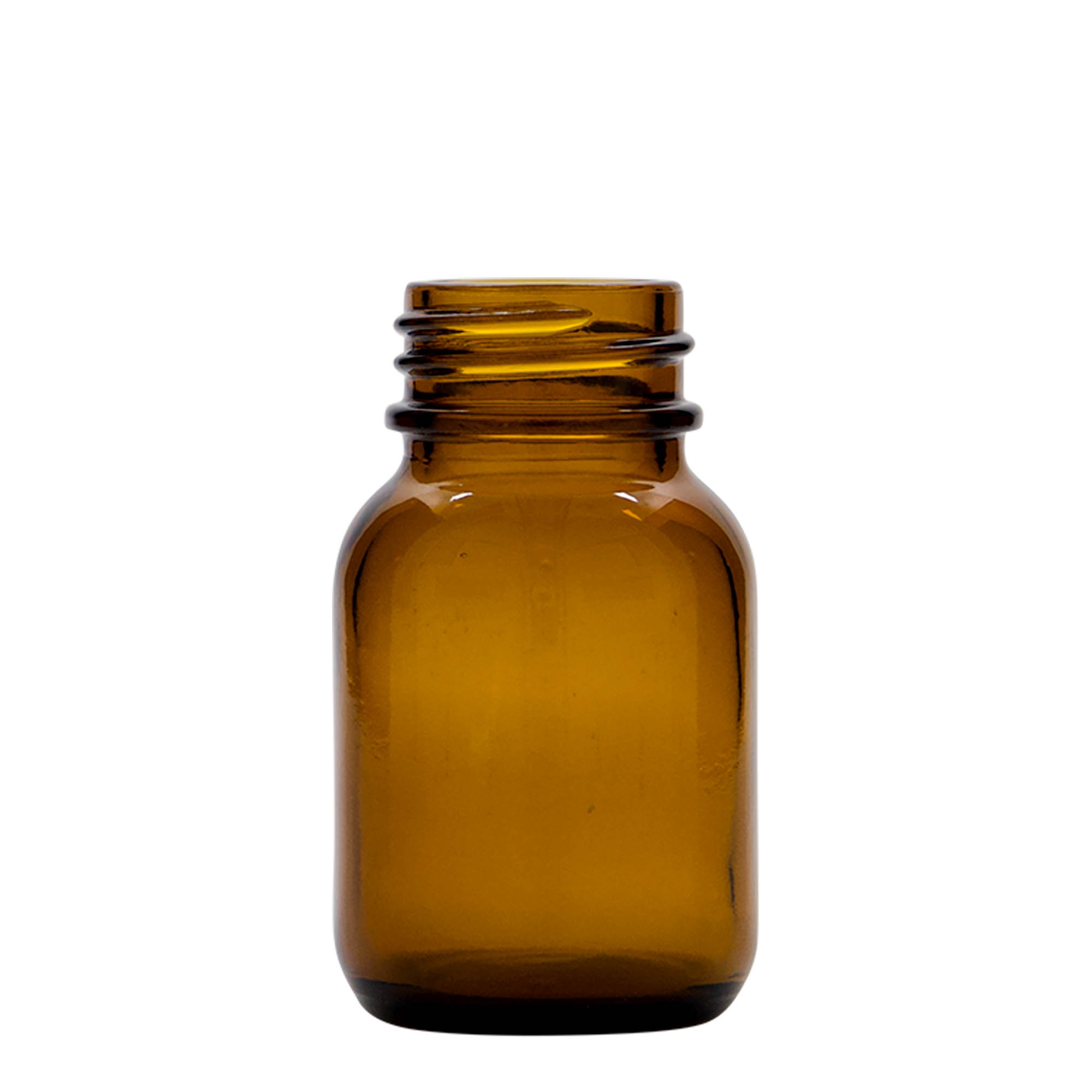 50 ml leveäkaulainen lasi, ruskea, suuaukko: DIN 32