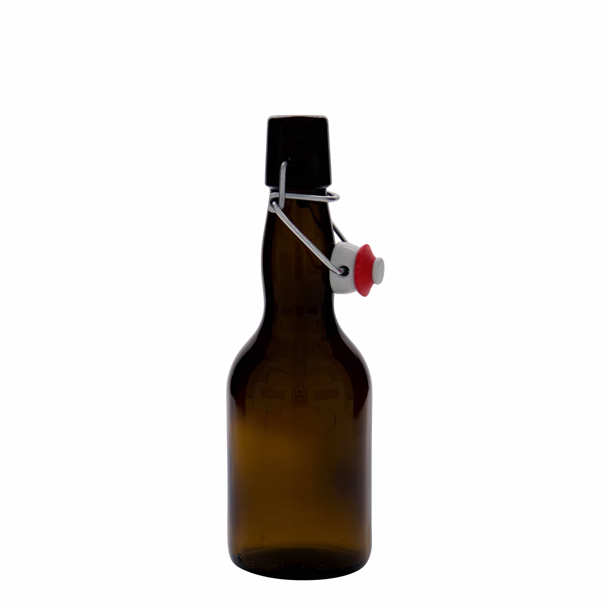 330 ml olutpullo, kurkkukaula, lasia, ruskea, suuaukko: lukitusklipsi