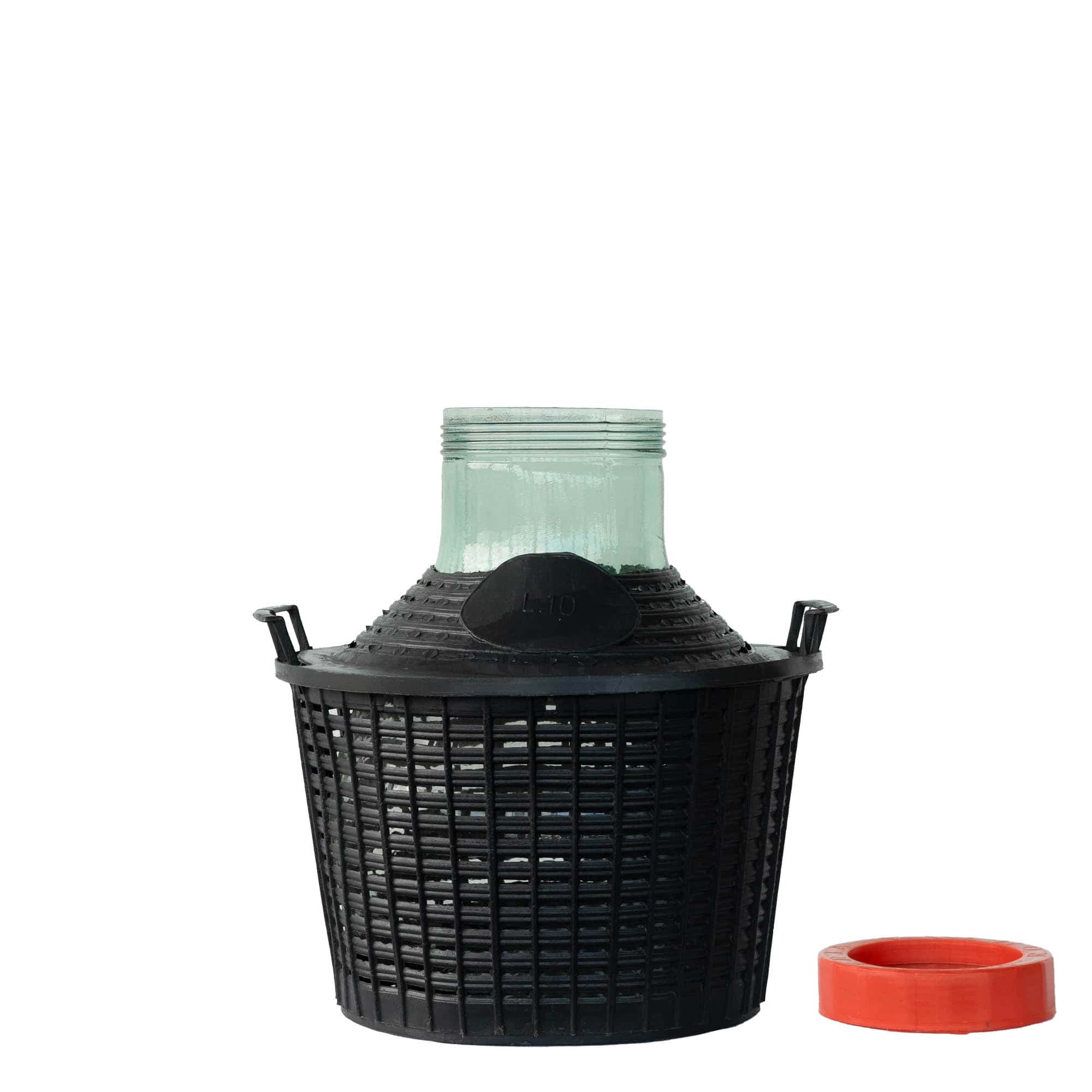 10 l pallopullo leveällä suulla, lasia, suuaukko: kierrekorkki