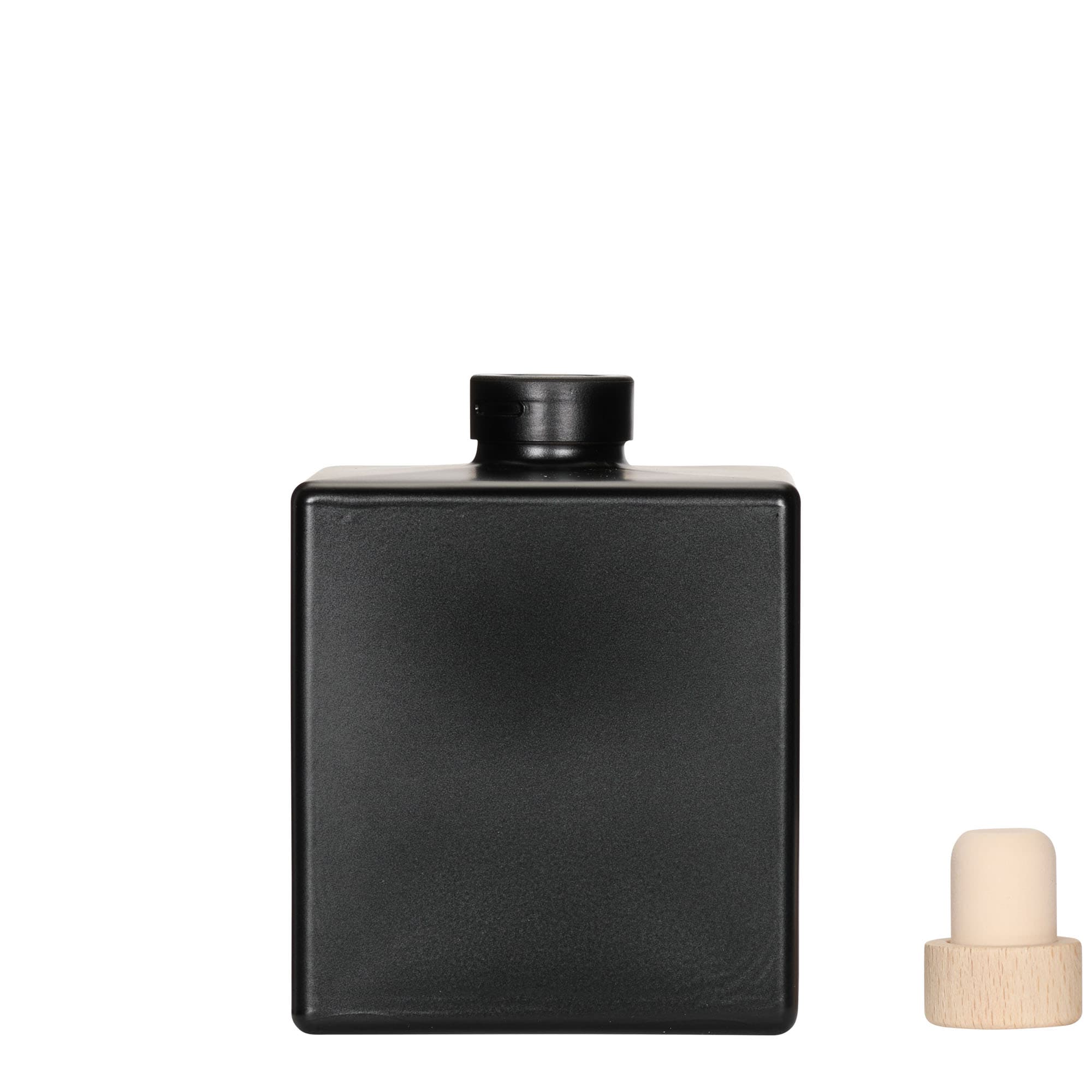 500 ml lasipullo 'Cube', neliömäinen, musta, suuaukko: korkki