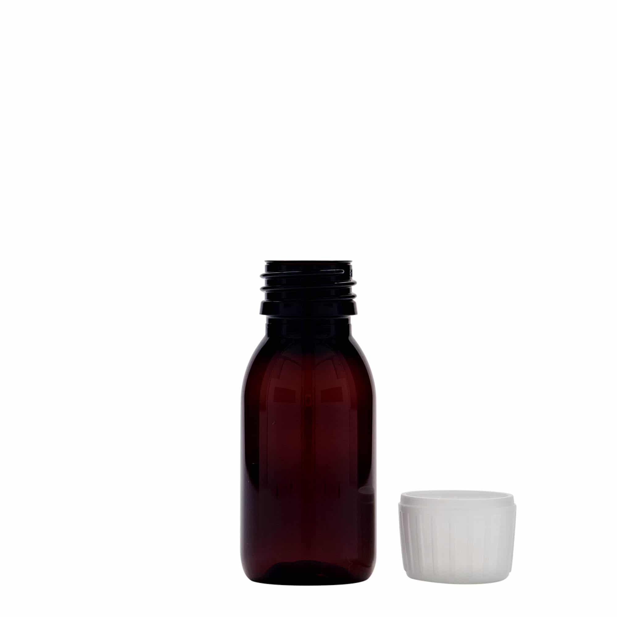 60 ml PET-lääkepullo, ruskea, muovi, suu: PP 28