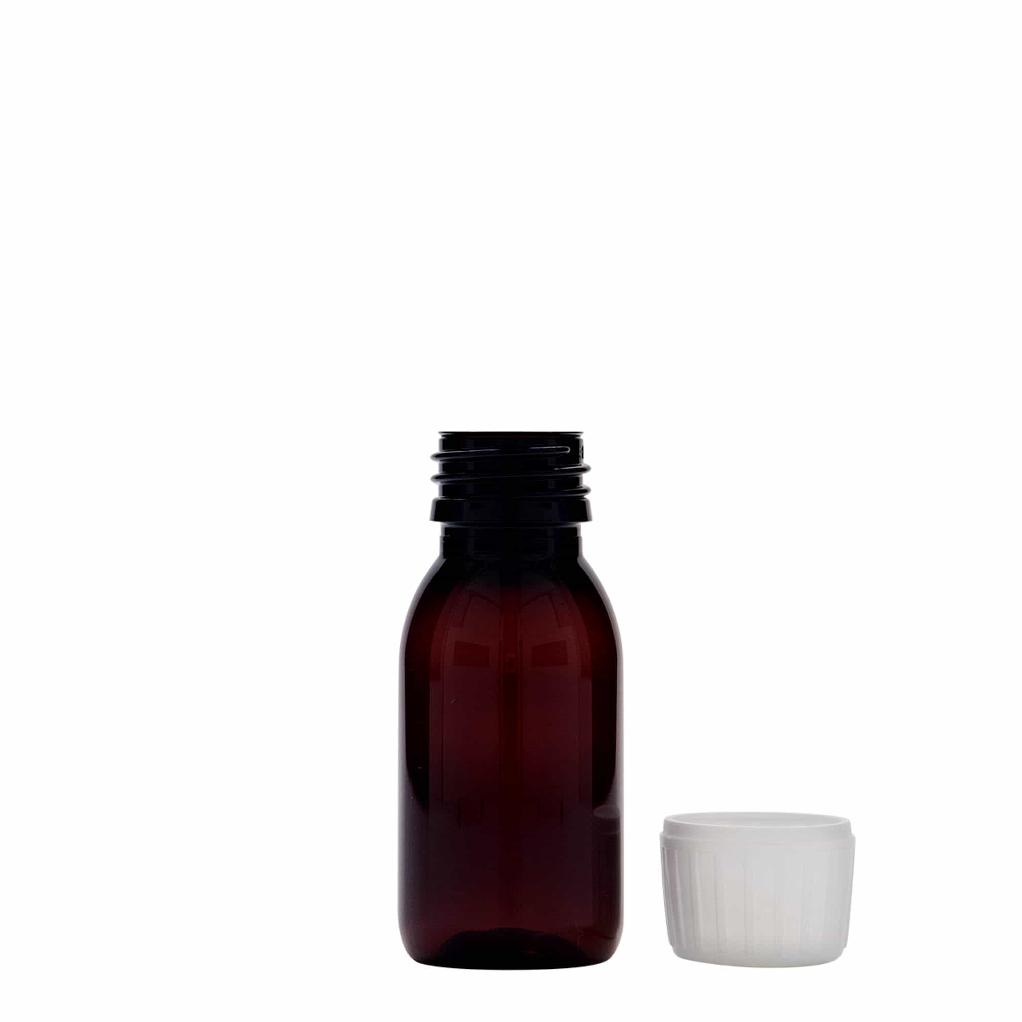 60 ml PET-lääkepullo, ruskea, muovi, suuaukko: PP 28