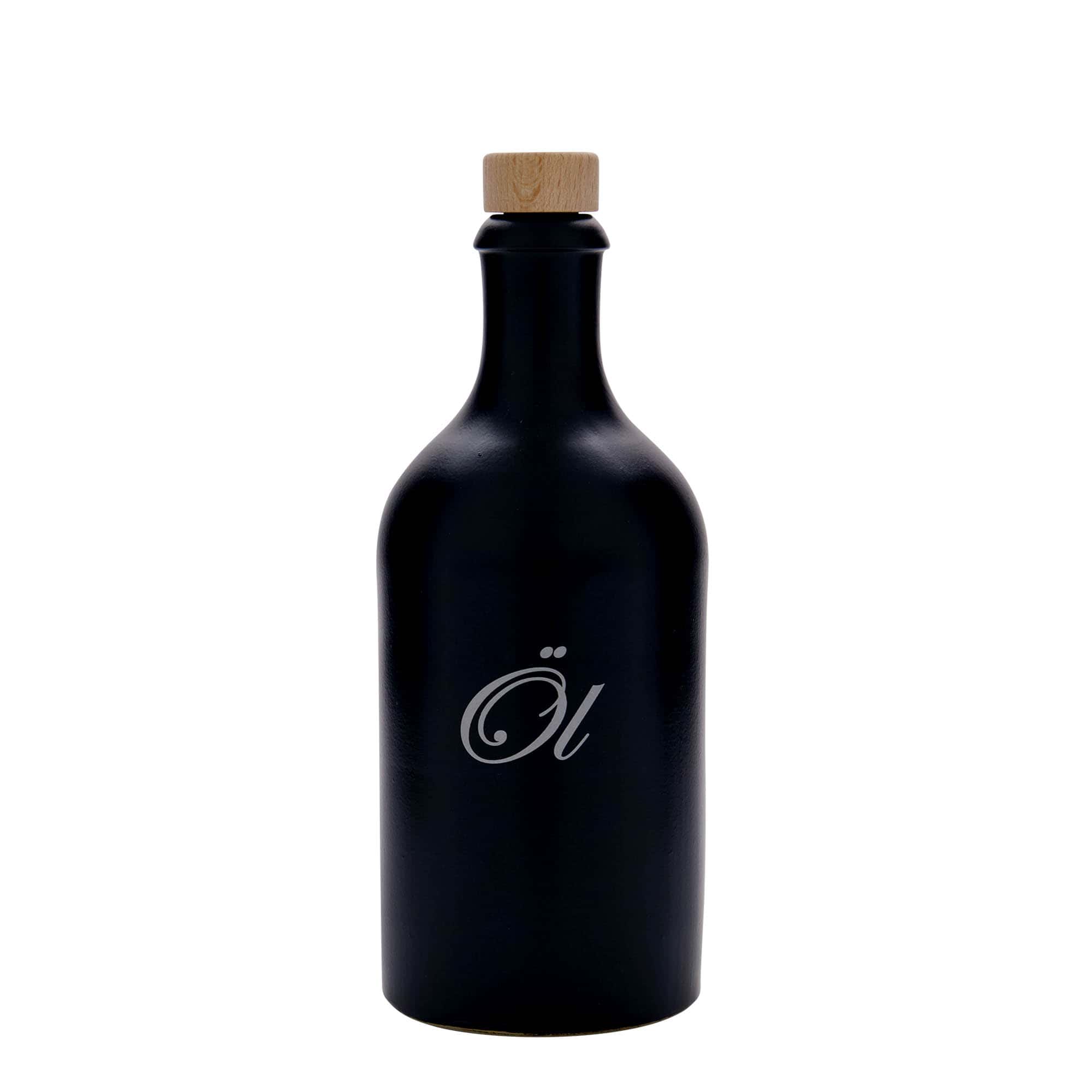500 ml savituoppi, kuvio: Öljy, keraaminen, musta, suu: korkki