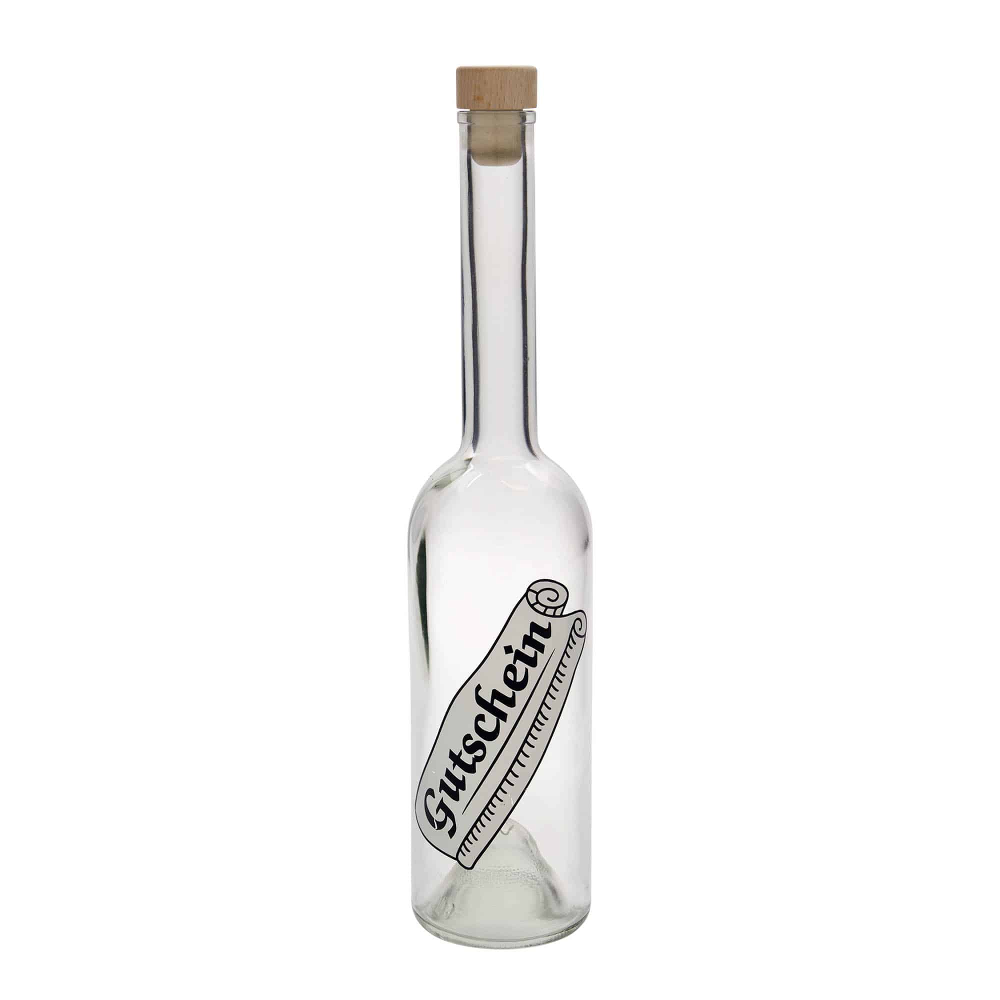 500 ml lasipullo 'Ooppera', kuvio: seteli, suu: korkki