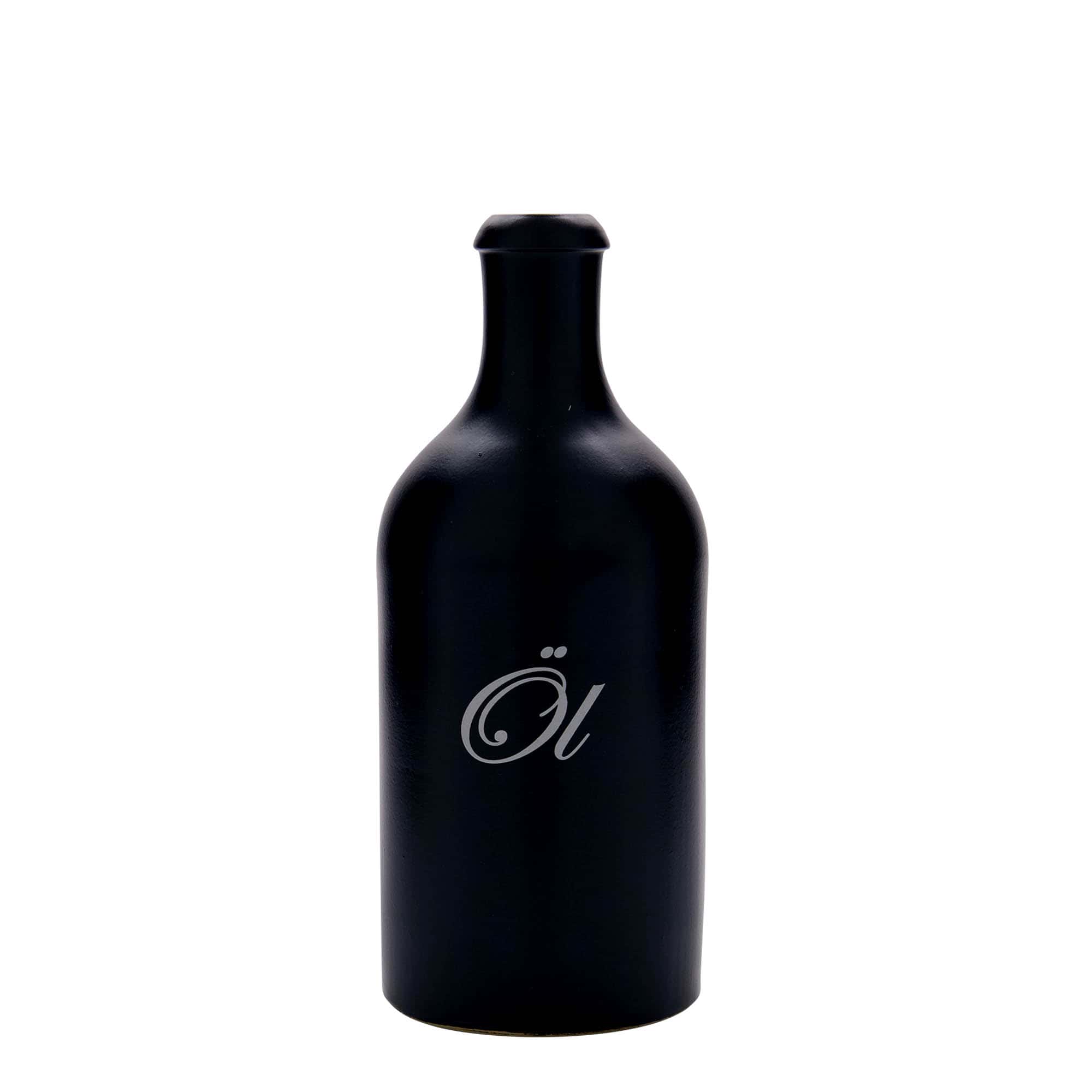 500 ml savituoppi, kuvio: Öljy, keraaminen, musta, suu: korkki 500 ml savituoppi, kuvio: Öljy, keraaminen, musta, suu: korkki