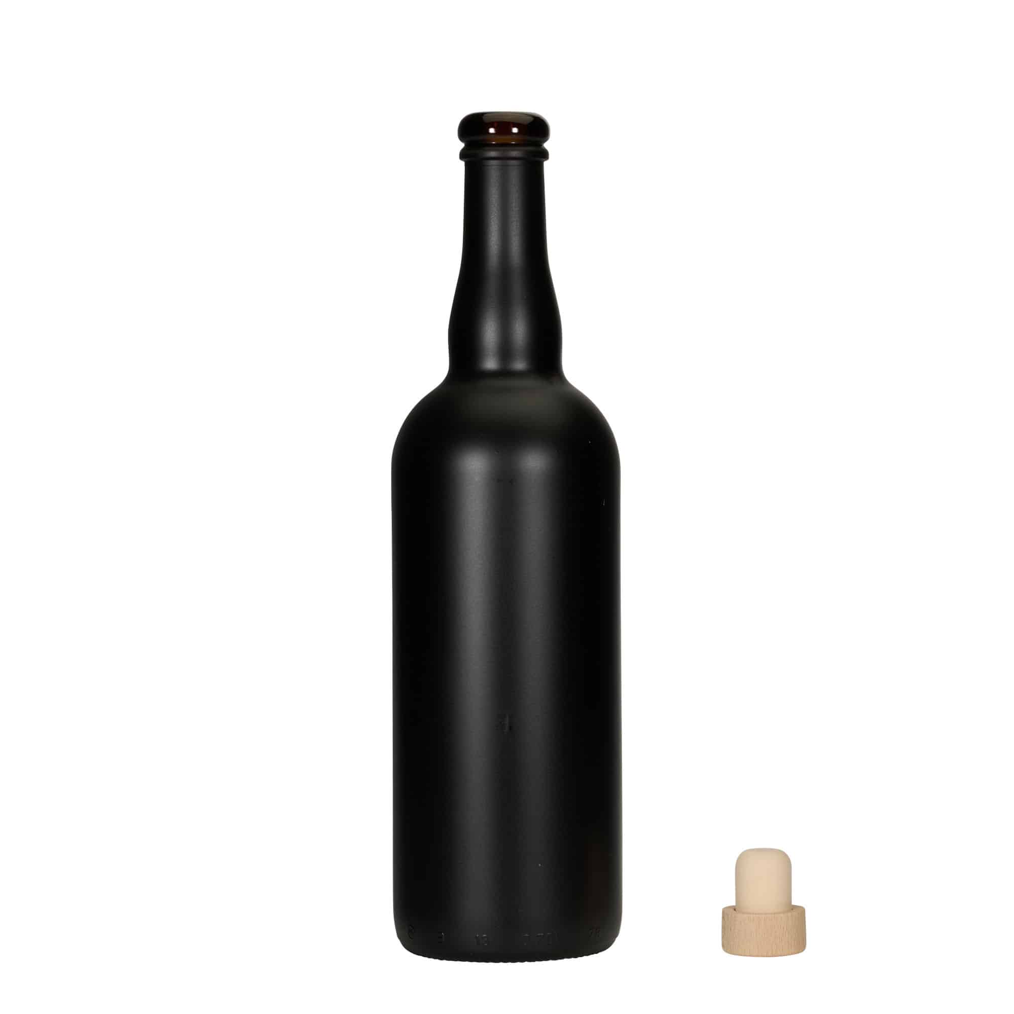 750 ml olutpullo Belgia, lasi, musta, suu: korkki