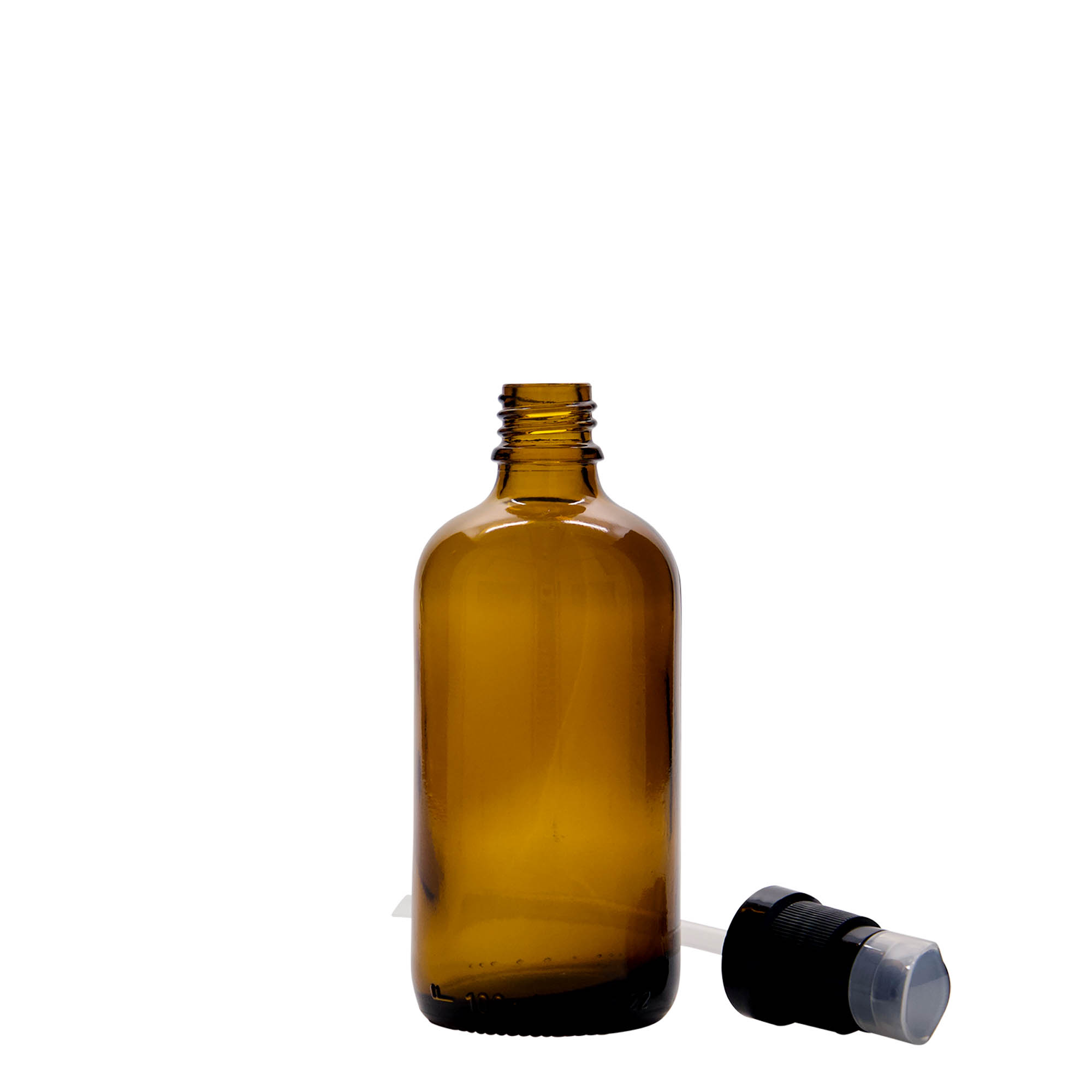 100 ml lääkepullo, jossa voidepumppu, lasia, ruskea, suuaukko: DIN 18