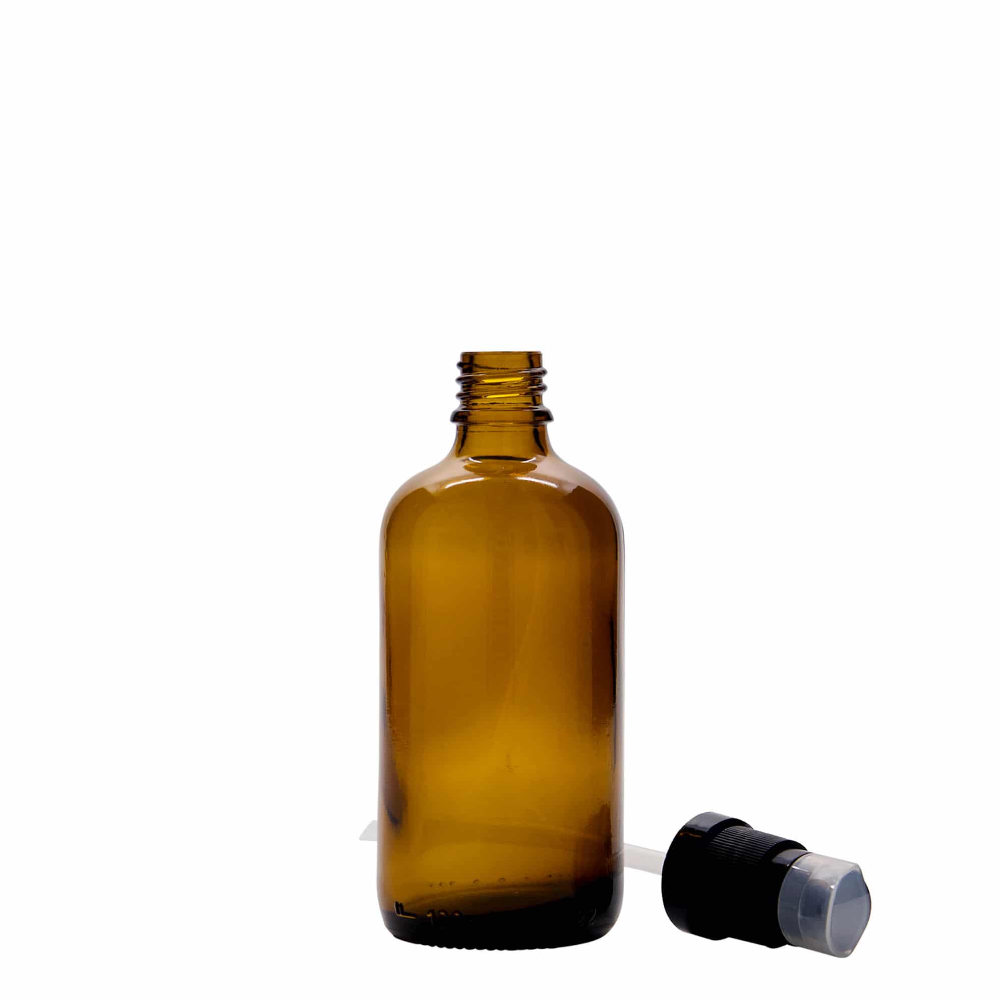 100 ml lääkepullo, jossa voidepumppu, lasia, ruskea, suuaukko: DIN 18