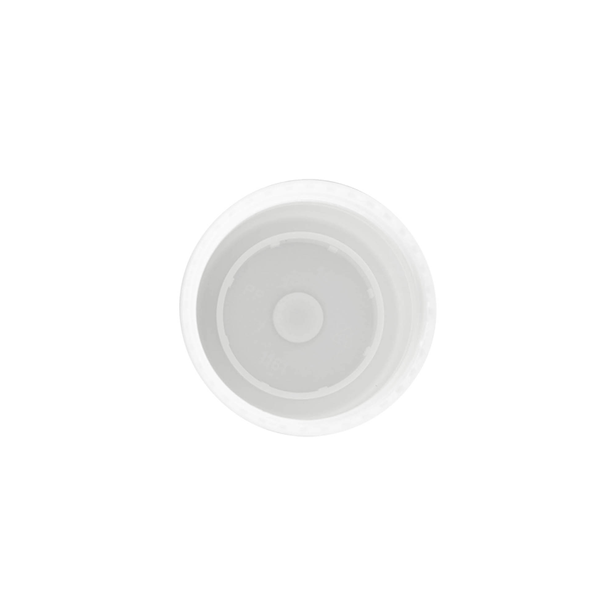 Korkki 50 ml roll-on-pulloon, PP-muovia, valkoinen, suukappaleelle: ruuvikorkki