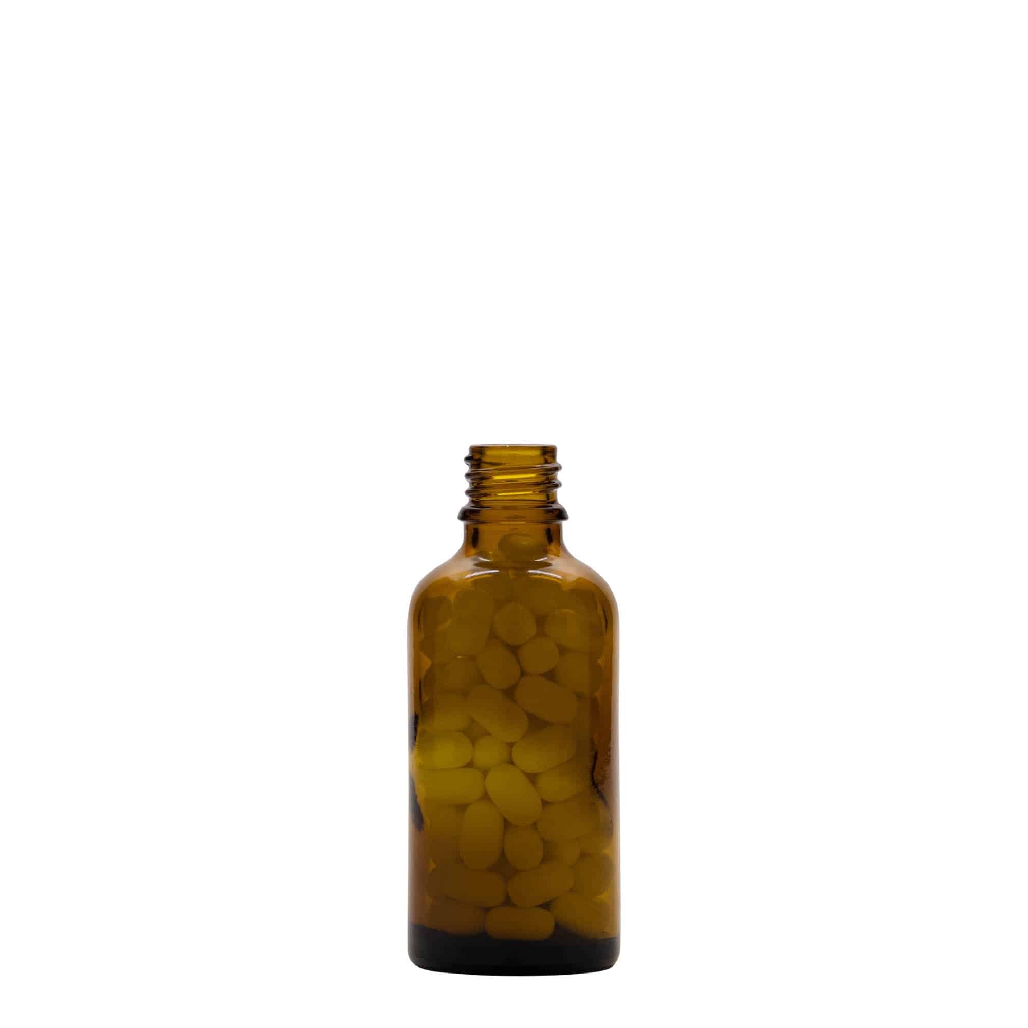 50 ml lääkepullo, lasi, ruskea, suu: DIN 18