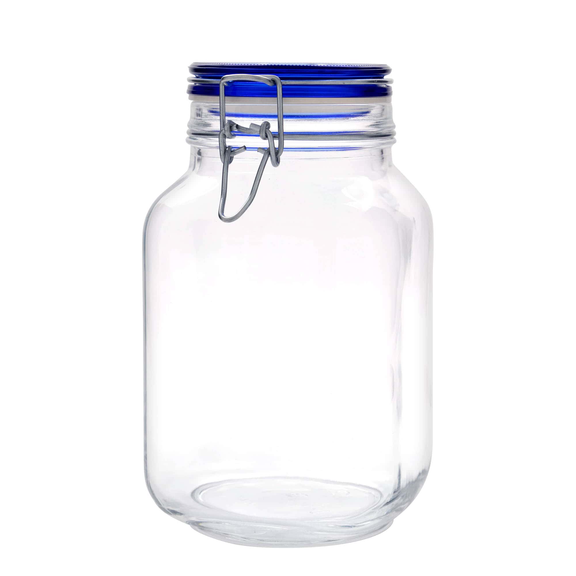 2 000 ml langallinen lasipurkki 'Fido' sinisellä kannella, neliömäinen, suuaukko: langallinen suljin