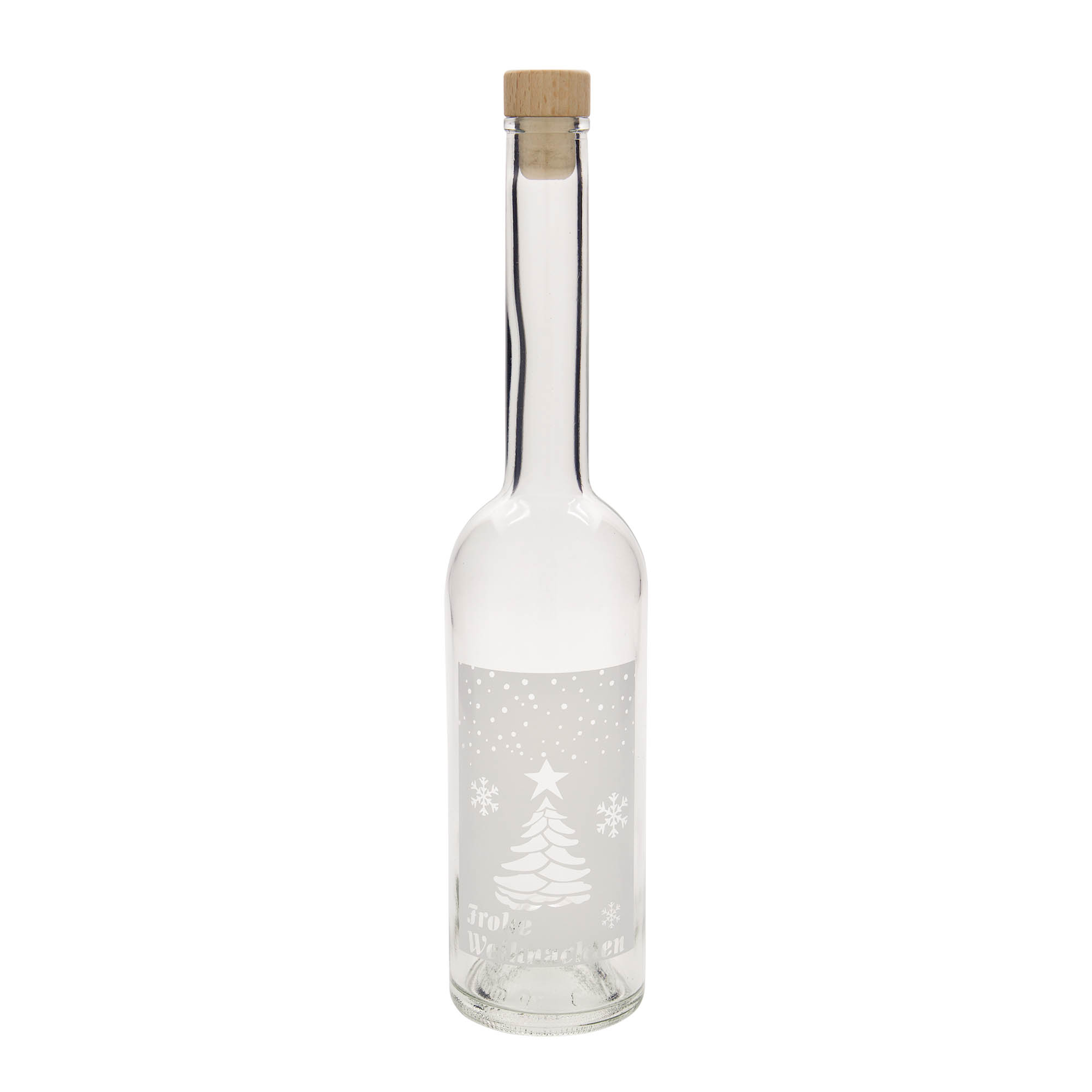 500 ml lasipullo 'Opera', koriste: Valkoiset joulut, suuaukko: korkki 500 ml lasipullo 'Opera', koriste: Valkoiset joulut, suuaukko: korkki