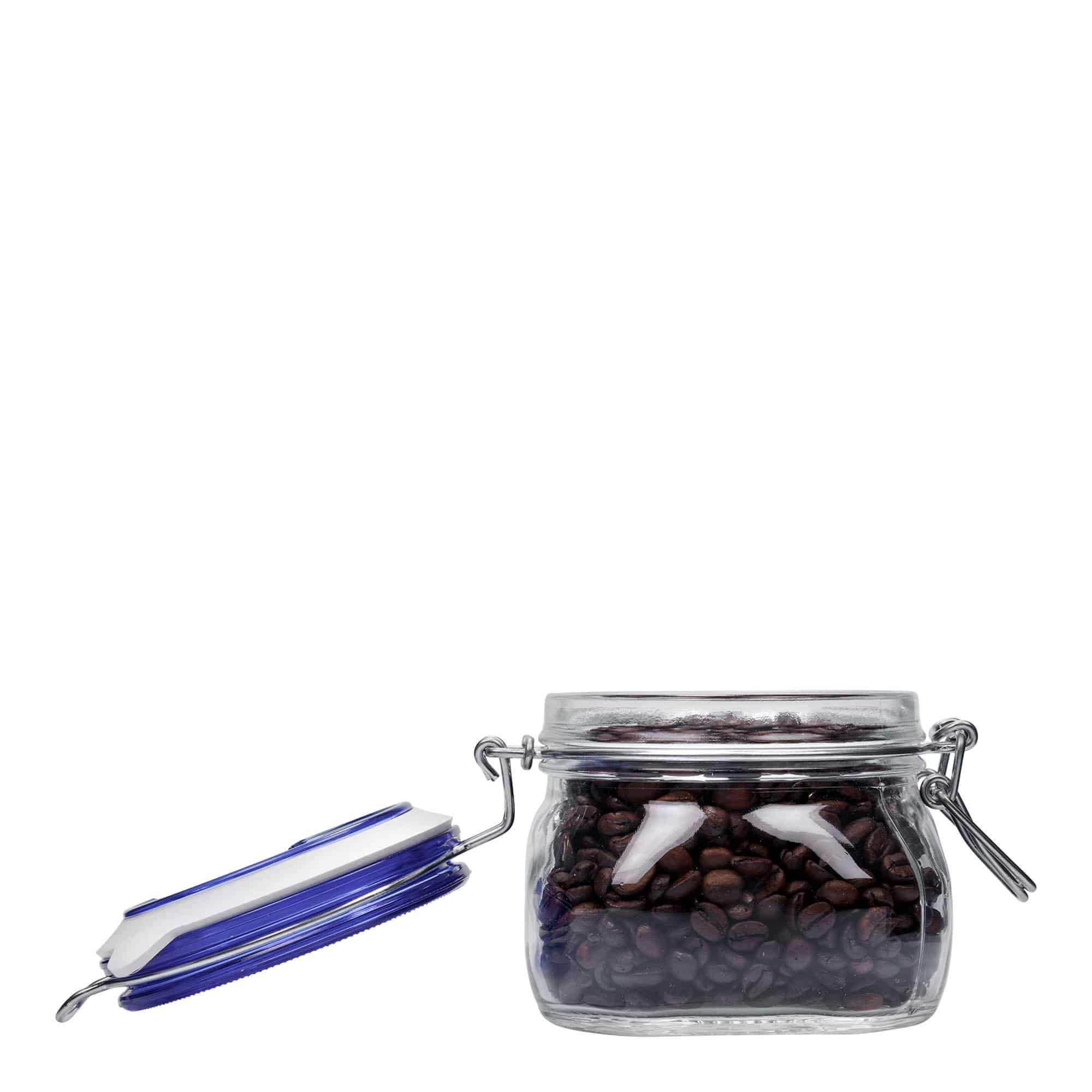 500 ml langallinen lasipurkki 'Fido' sininen kansi, neliömäinen, suu: langallinen suljin 500 ml langallinen lasipurkki 'Fido' sininen kansi, neliömäinen, suu: langallinen suljin