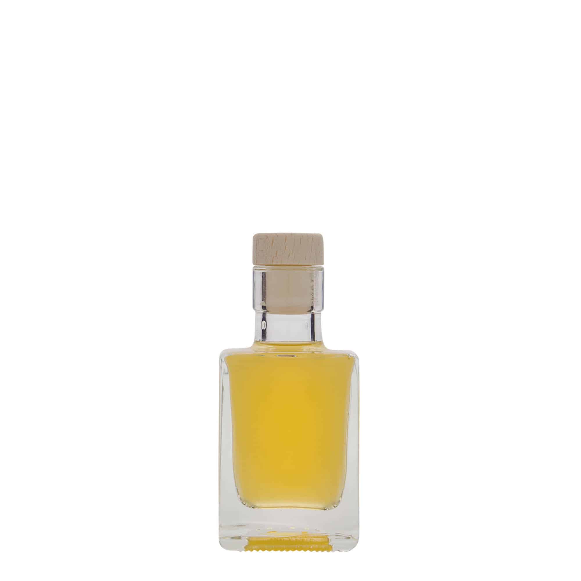 50 ml lasipullo 'Cube', neliö, suu: korkki