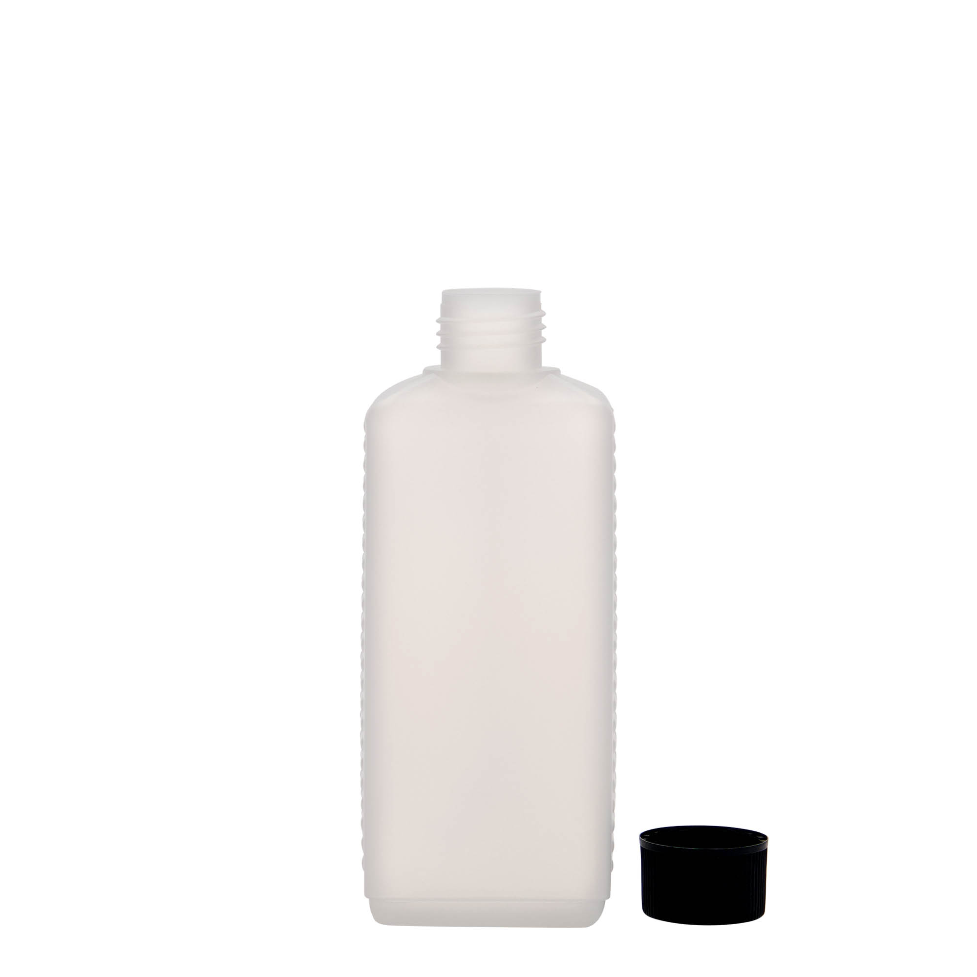 250 ml kanisteripullo, suorakaiteen muotoinen, HDPE-muovia, luonnonvärinen, suuaukko: DIN 25 EPE