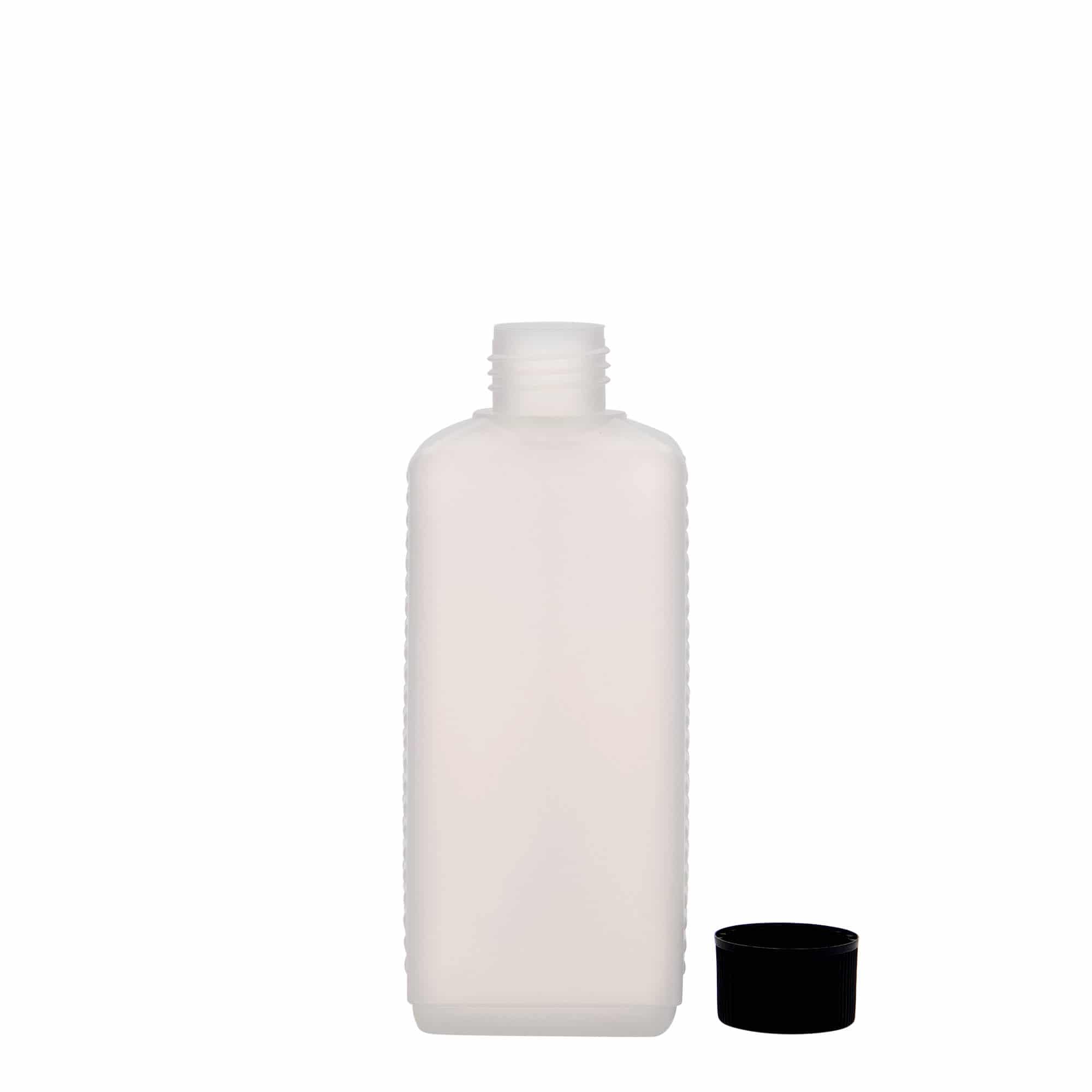 250 ml kanisteripullo, suorakaiteen muotoinen, HDPE-muovia, luonnonvärinen, suuaukko: DIN 25 EPE