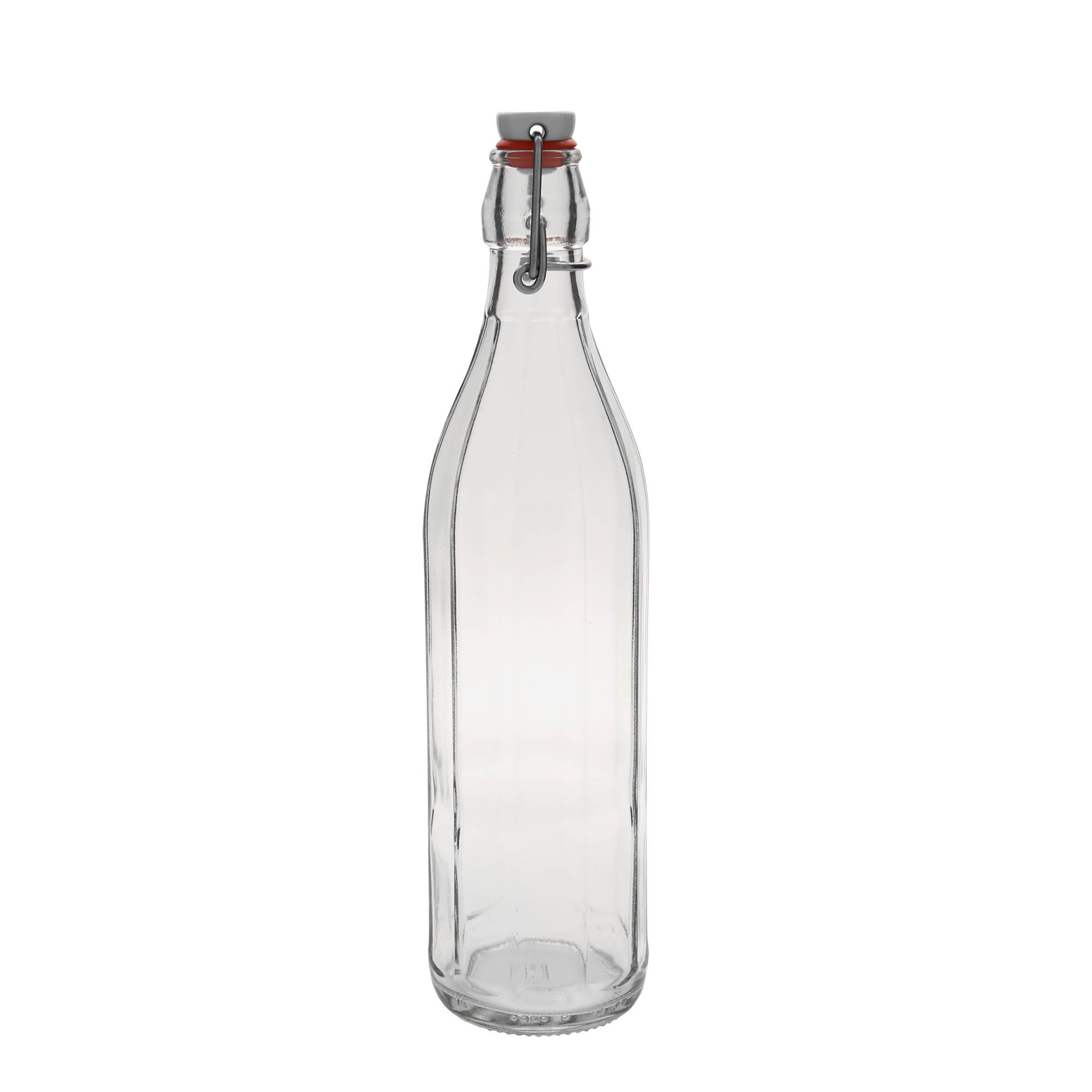 750 ml lasipullo 'Bravo', kymmenkulmainen, suuaukko: lukittava kannellinen