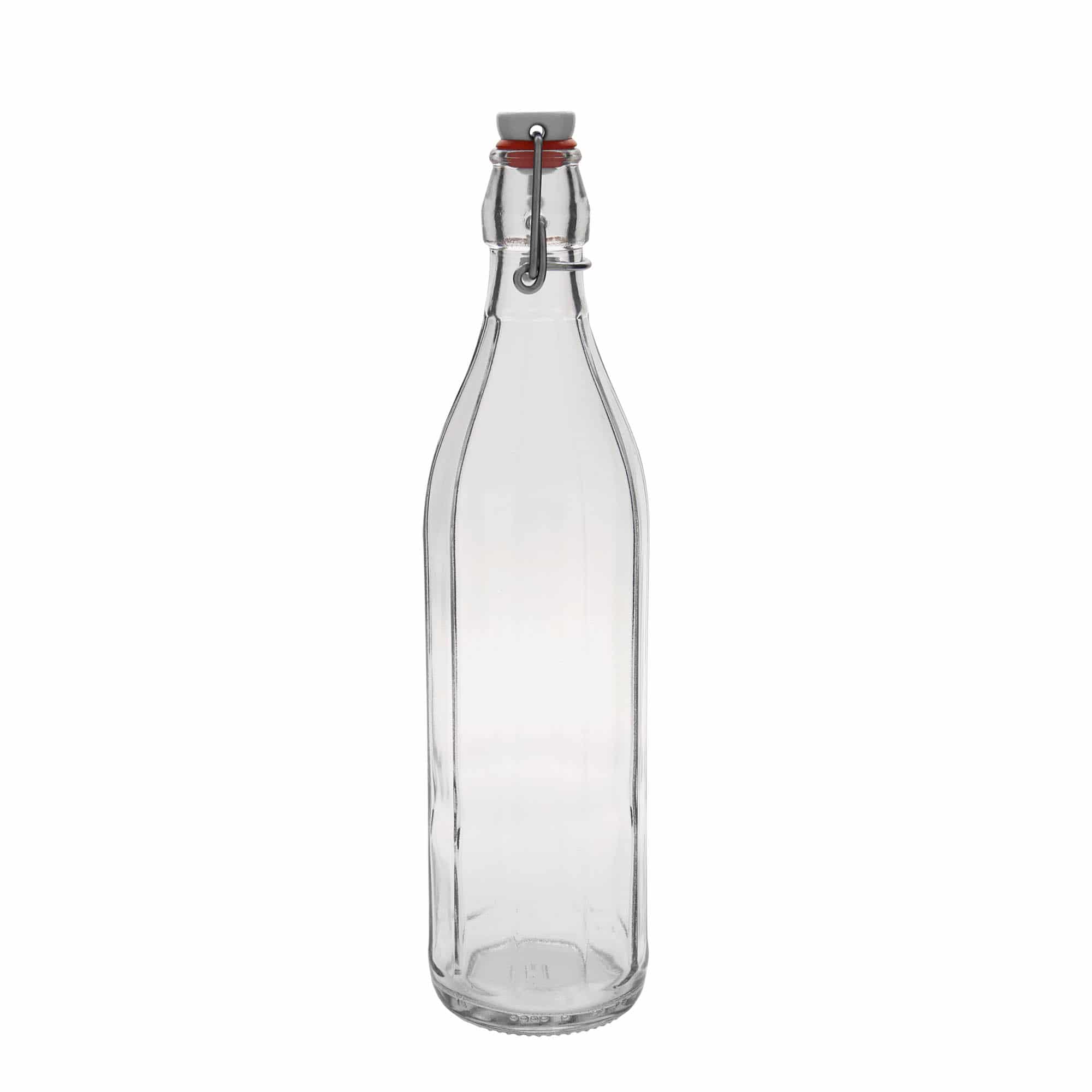 750 ml lasipullo ”Bravo”, kymmenkulmainen, suuaukko: lukittava kannellinen