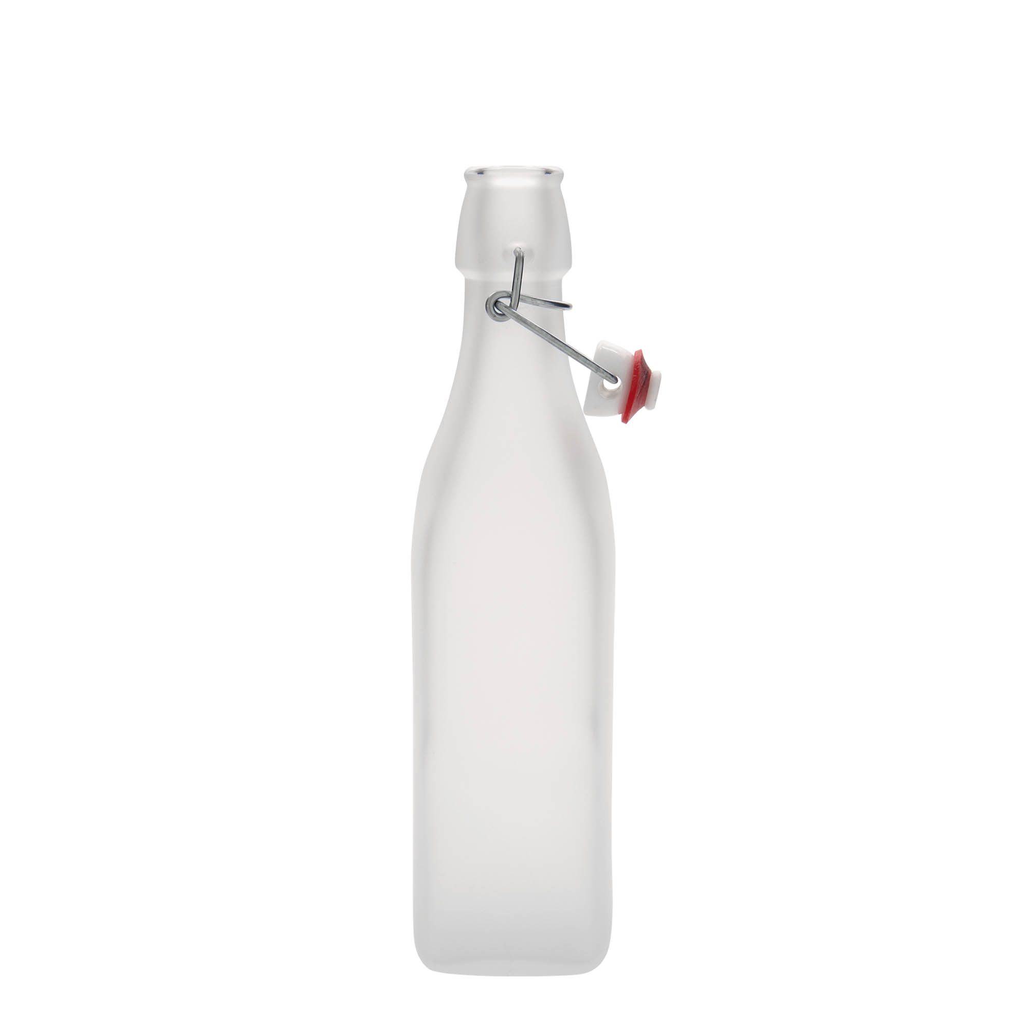 500 ml lasipullo 'Swing, neliömäinen, valkoinen, suuaukko: lukittava metallikorkki'
