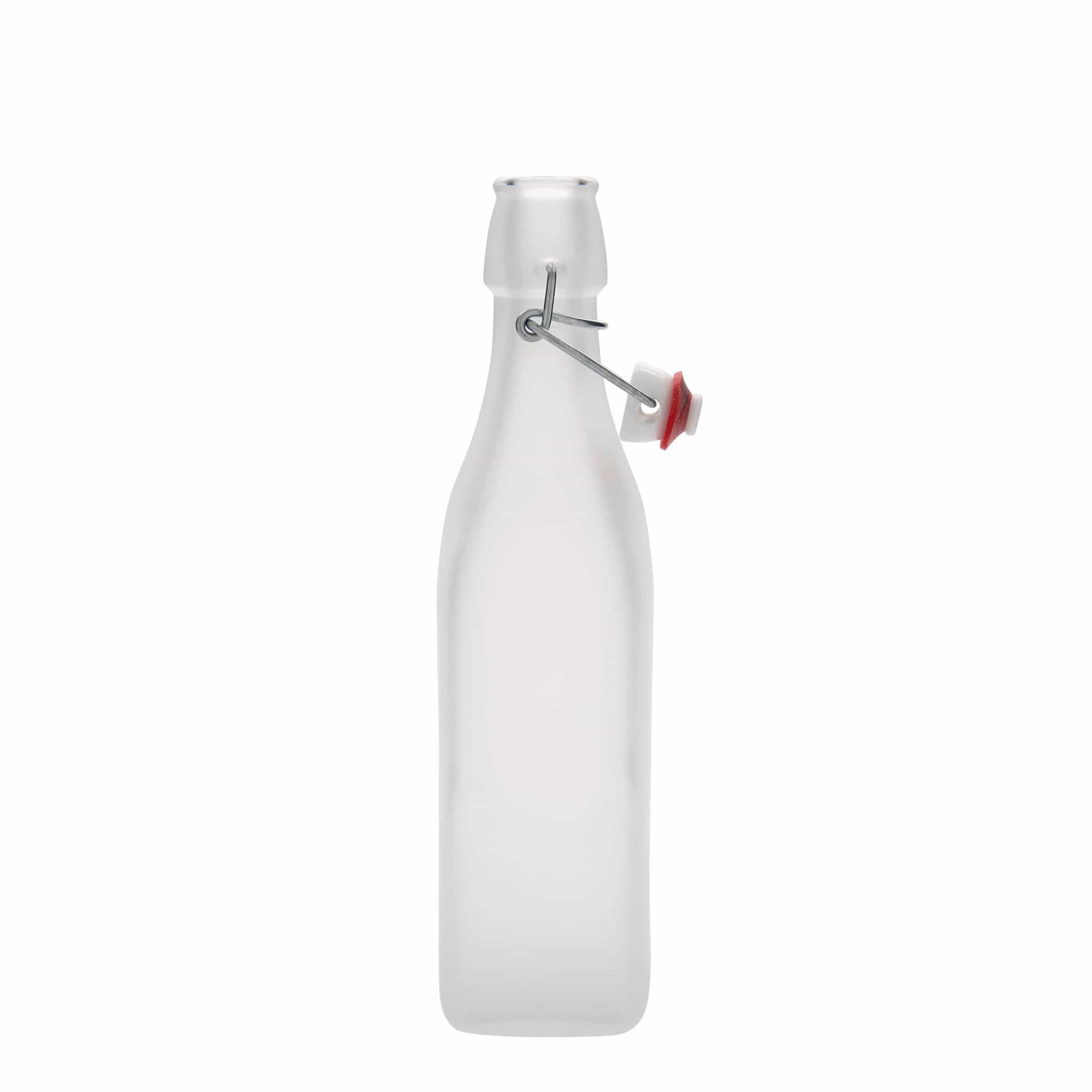 500 ml lasipullo 'Swing, neliömäinen, valkoinen, suuaukko: lukittava metallikorkki'