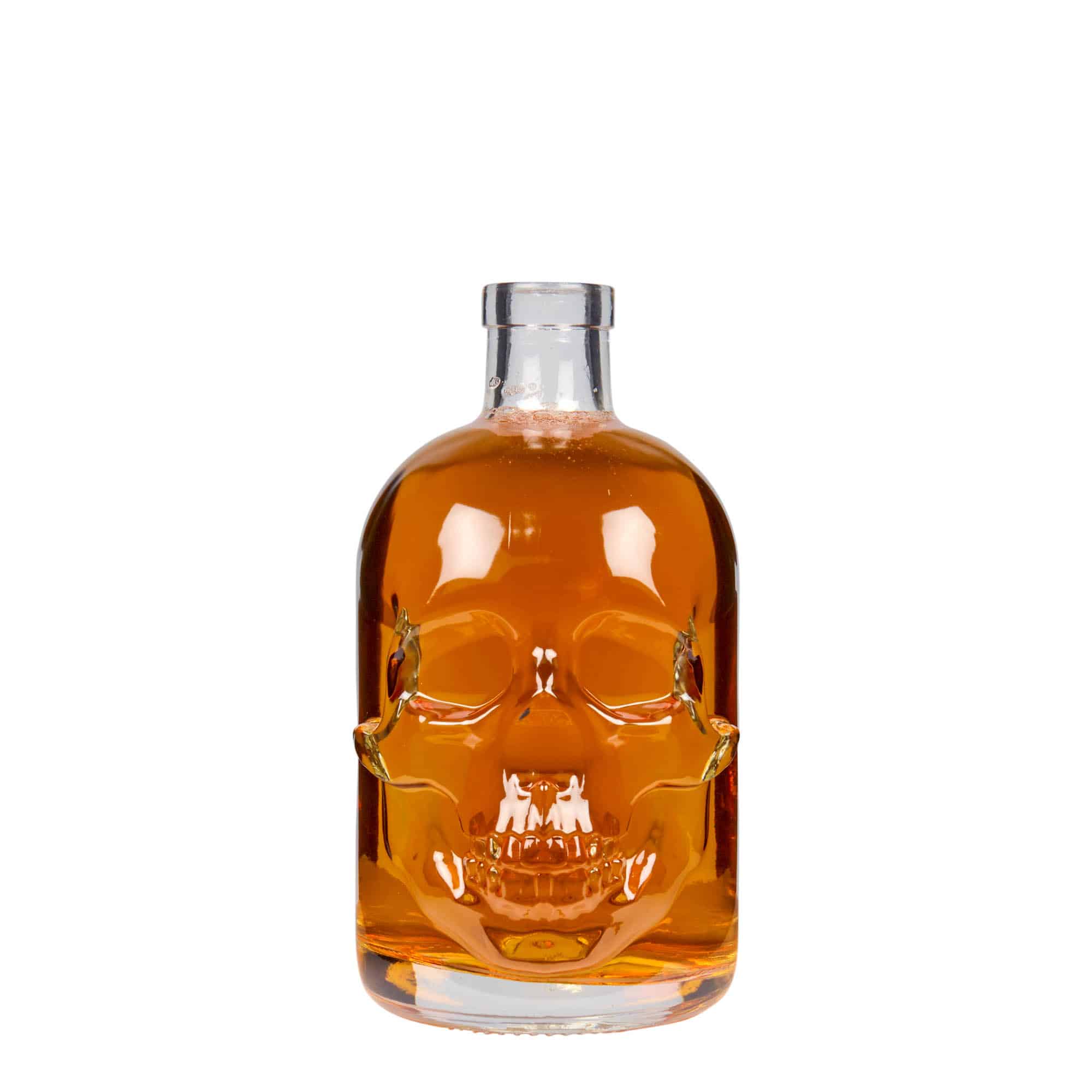 500 ml lasipullo 'Pääkallo', suu: korkki
