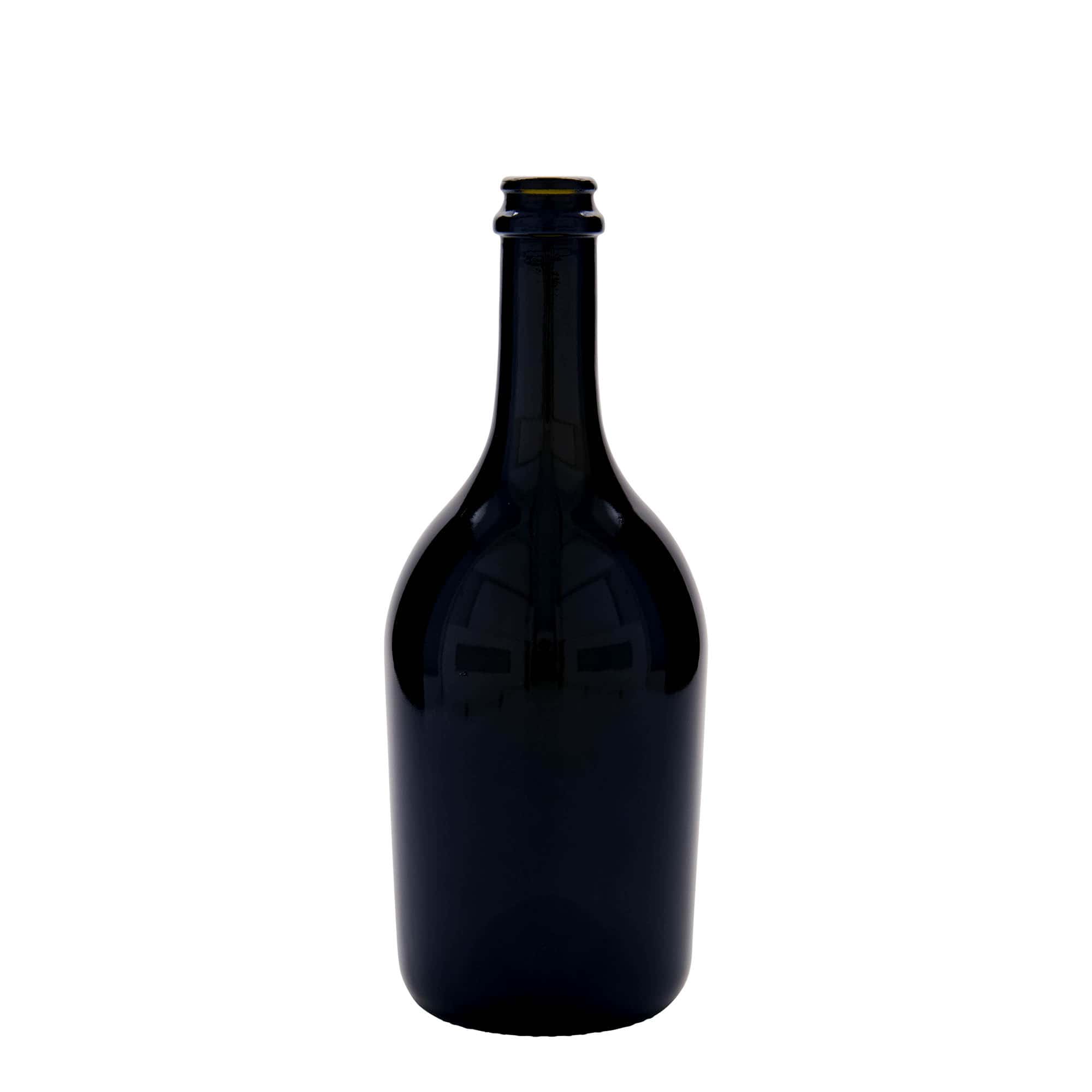 750 ml olut-/kuohuviinipullo 'Butterfly', lasia, antiikkivihreä, suuaukko: kruunukorkki