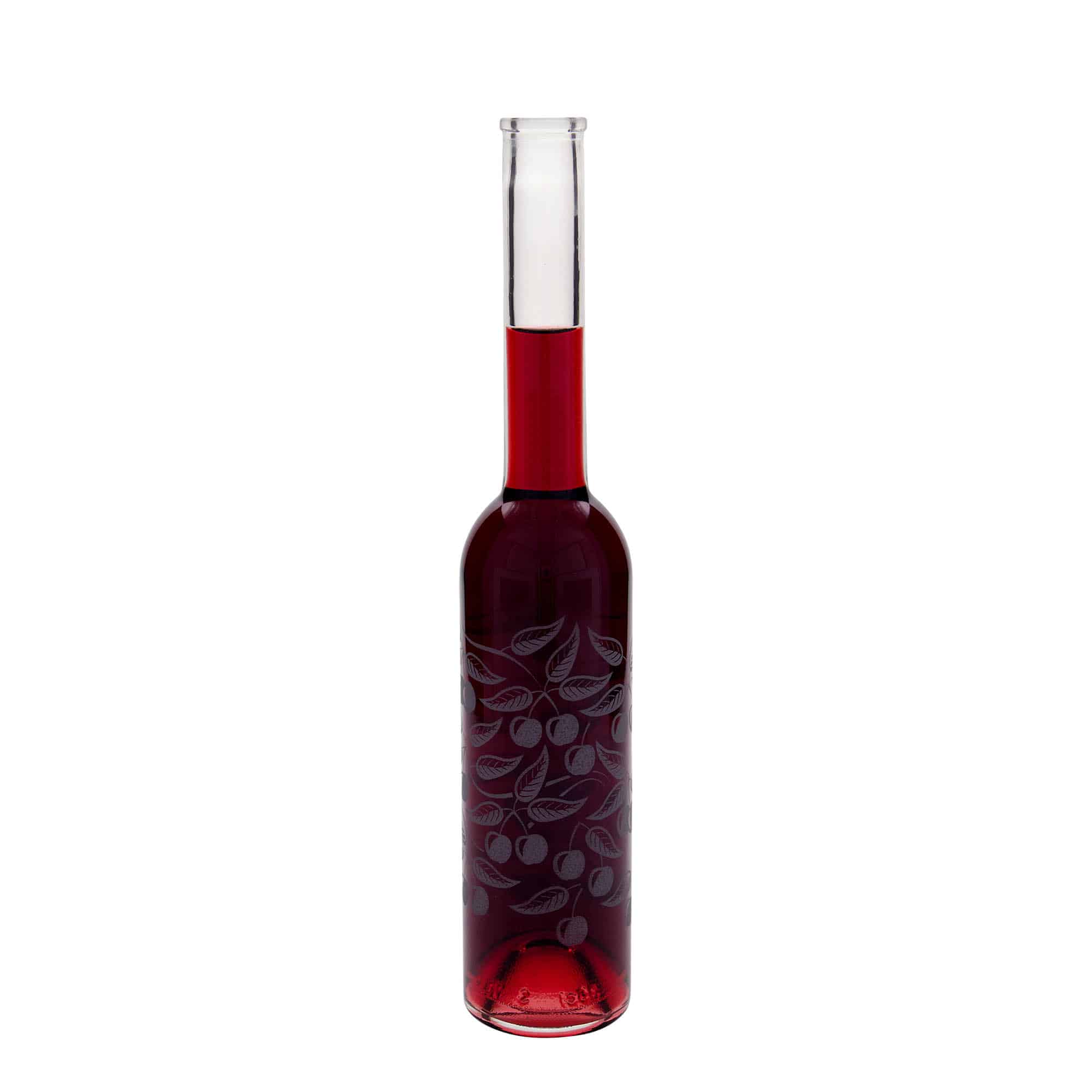 350 ml lasipullo 'Ooppera', kuvio: kirsikat, suu: korkki