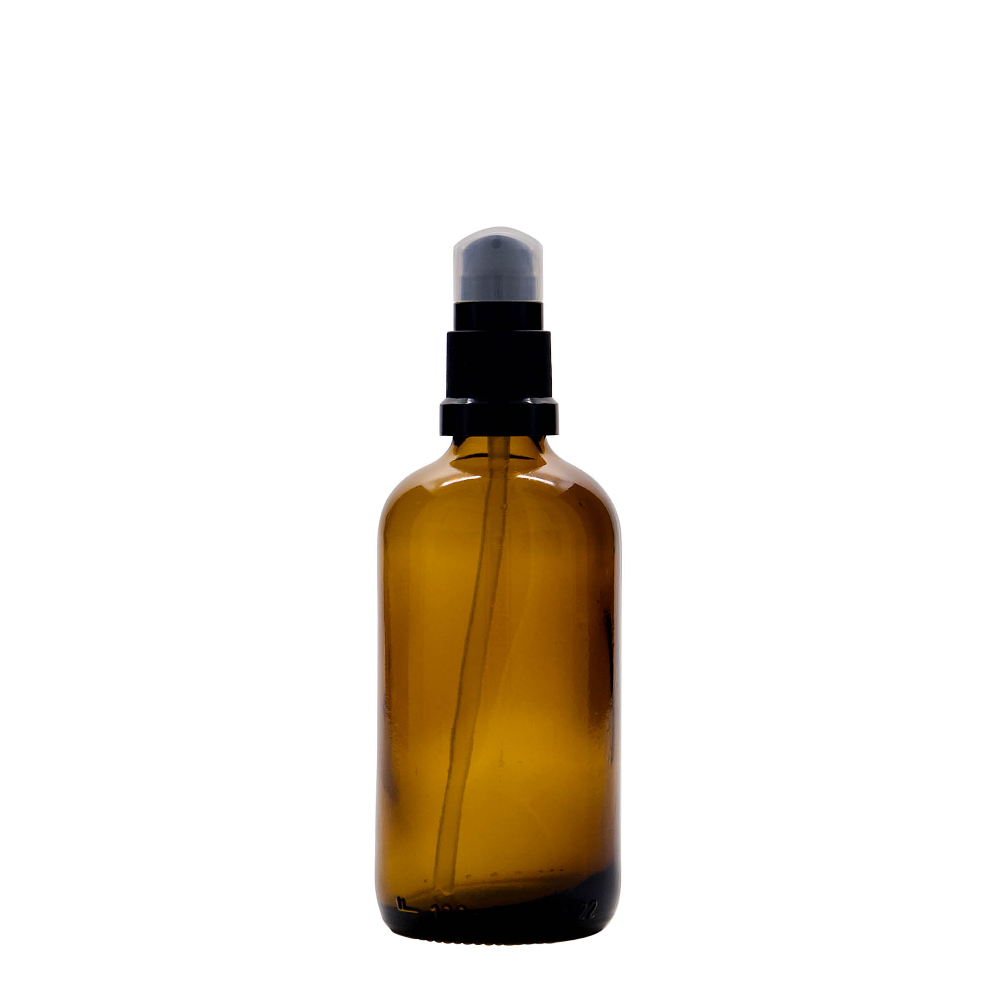 100 ml lääkepullo, jossa voidepumppu, lasia, ruskea, suuaukko: DIN 18