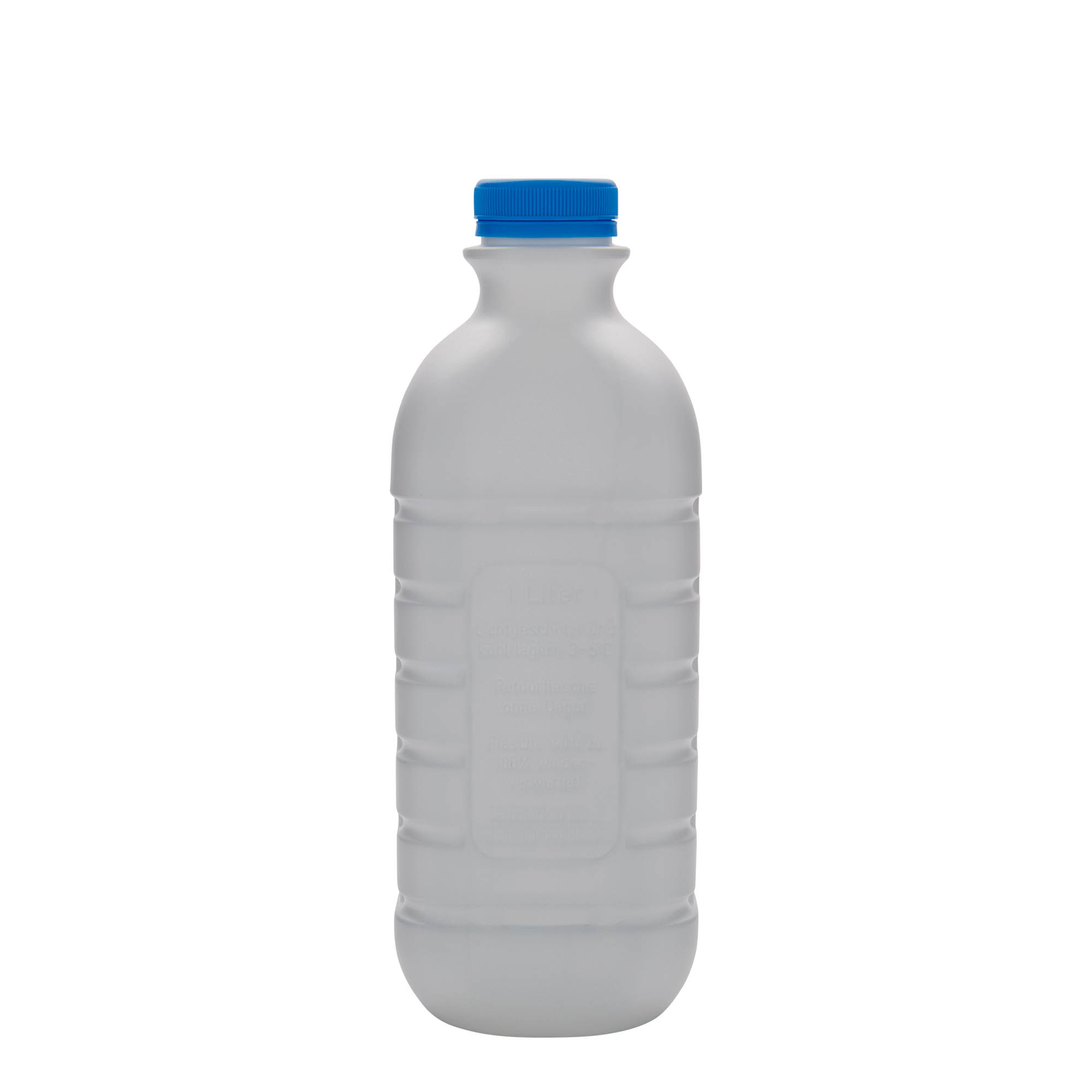 1 000 ml maitopullo, suorakulmainen, HDPE-muovia, valkoinen, suuaukko: PEHD40