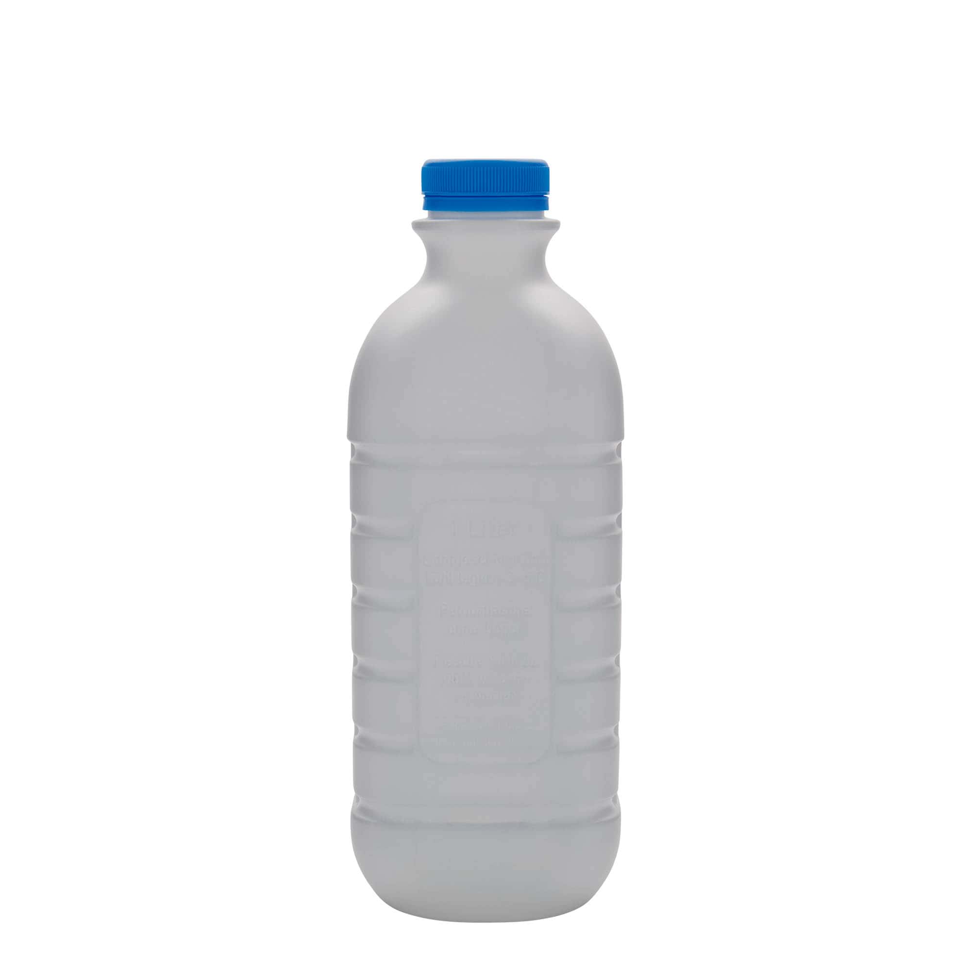 1 000 ml maitopullo, suorakulmainen, HDPE-muovia, valkoinen, suuaukko: PEHD40