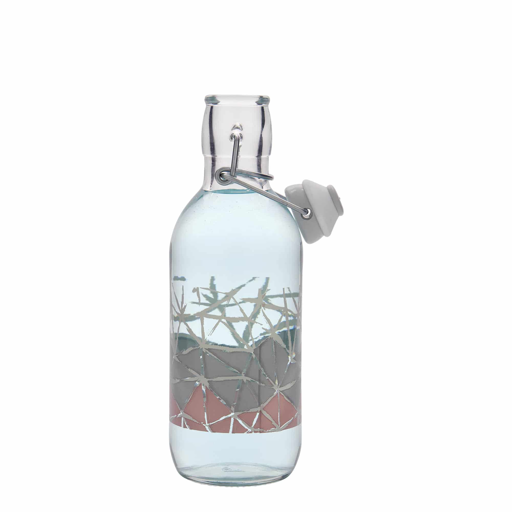 500 ml lasipullo Emilia painatuksella 'Manolibera rosa', suuaukon suljin: lukkohelat