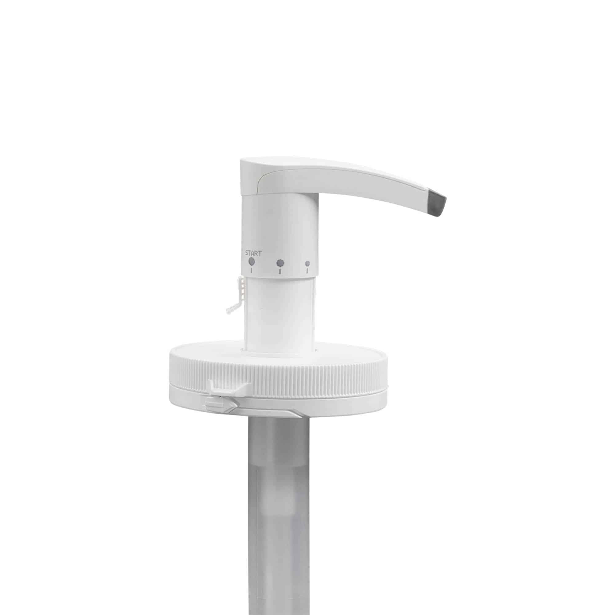 Annostelupumppu 655 ml:n 'Securibox'-säiliölle, PE-muovia, valkoinen, suuaukolle: ruuvikorkki Annostelupumppu 655 ml:n 'Securibox'-säiliölle, PE-muovia, valkoinen, suuaukolle: ruuvikorkki