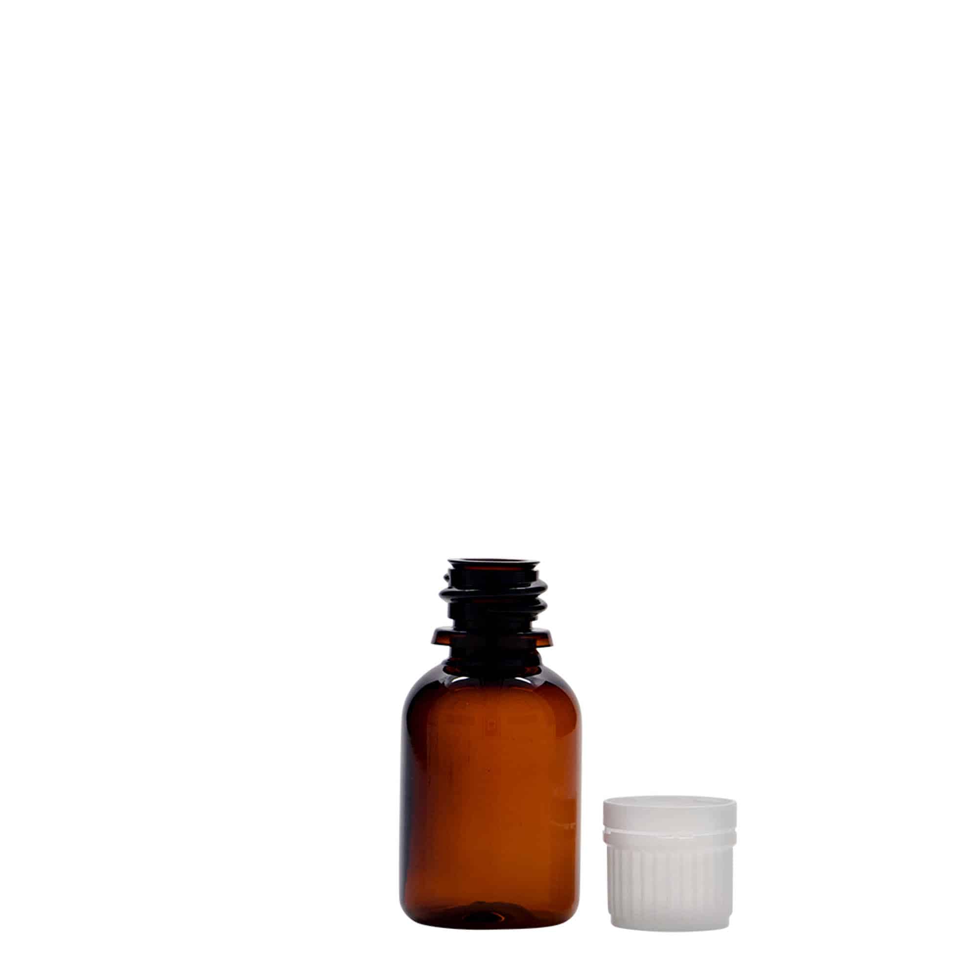 20 ml PET-lääkepullo 'Easy Living', ruskea, muovi, suu: DIN 18
