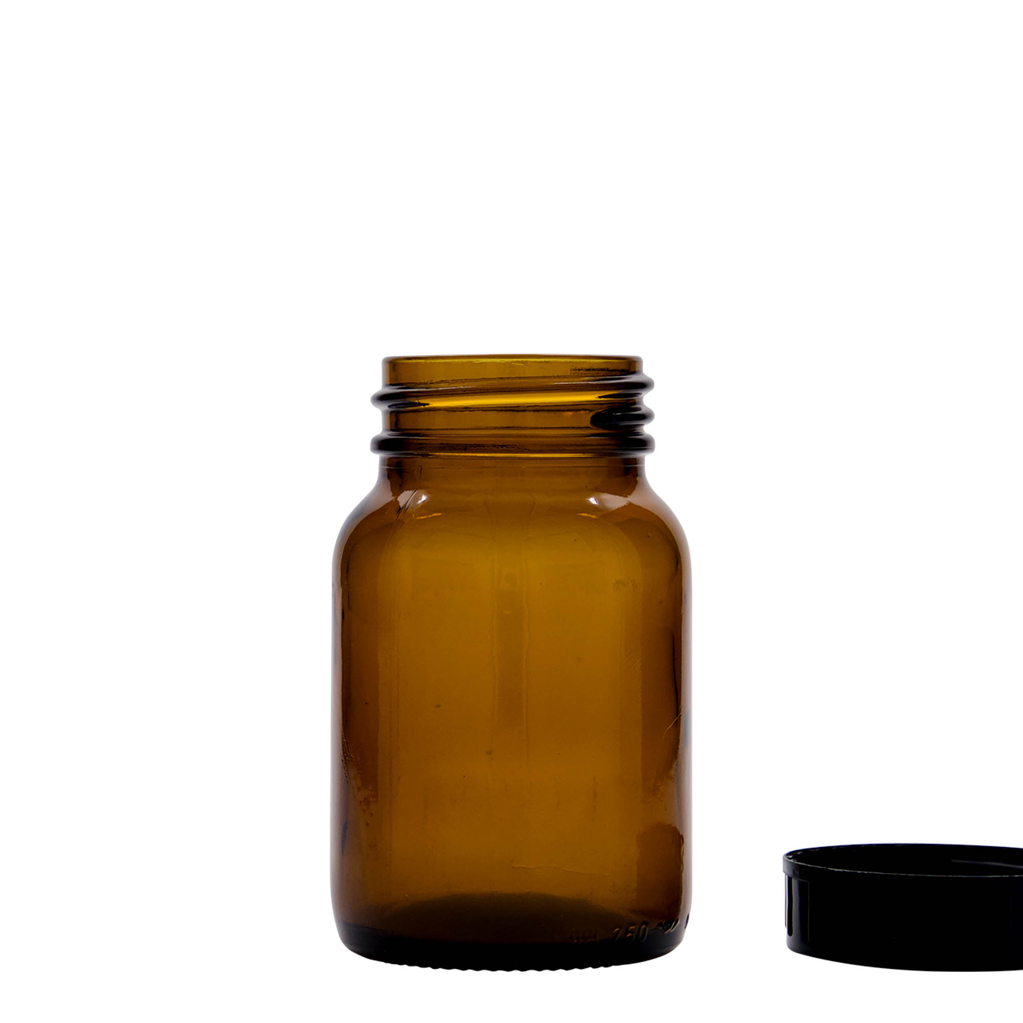 250 ml leveäkaulainen lasi, ruskea, suuaukko: DIN 55